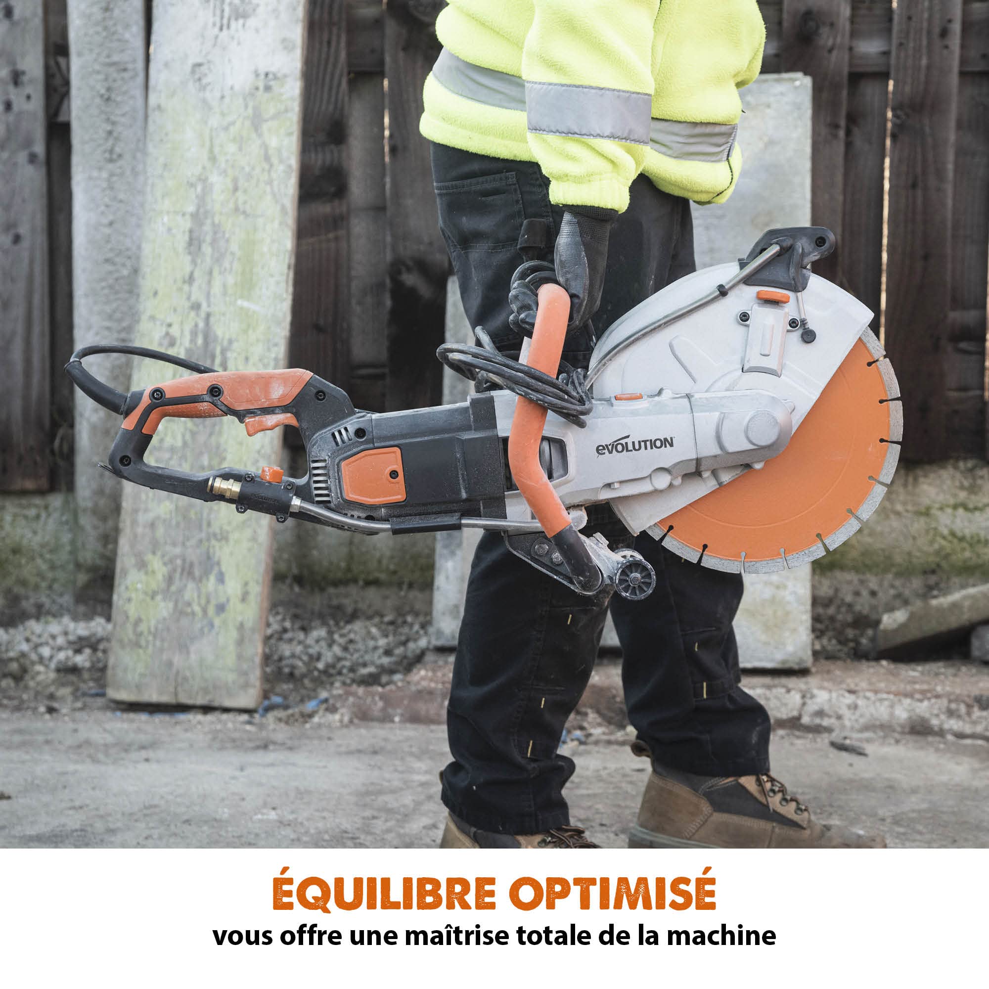 Evolution Power Tools Scie à Béton Dépoussiérage à l'eau, Pour couper le Béton, Pierre, Brique - 2400W électrique, pas de Gaz, 115mm de Coupe, Lame Diamant Premium 300mm - R300DCT+