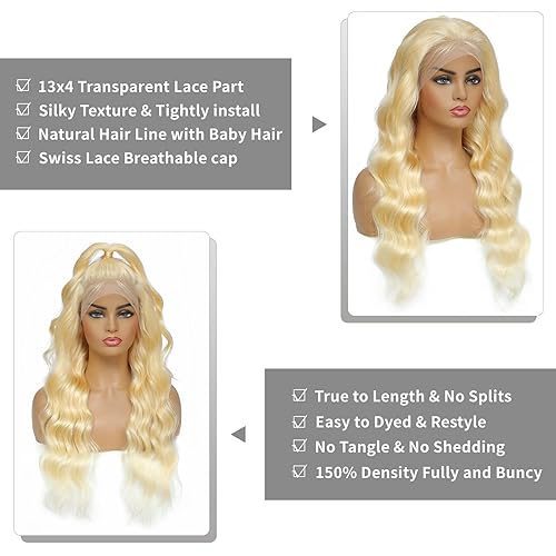 Miniatura 4 de Pelucas rubias de encaje frontal de cabello humano 13x4 HD 613 peluca de encaje frontal para mujer (30 pulgadas)