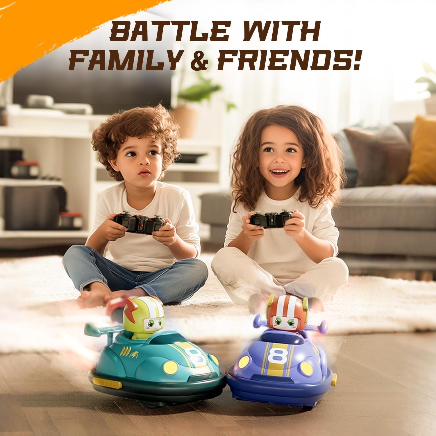 KENNEAS 2 Player RC Cars for Kids 360° Spin Motorcycle-Style Bumper Cars with Light & Music, Rechargeable Toy Motorbike Set - Image 4