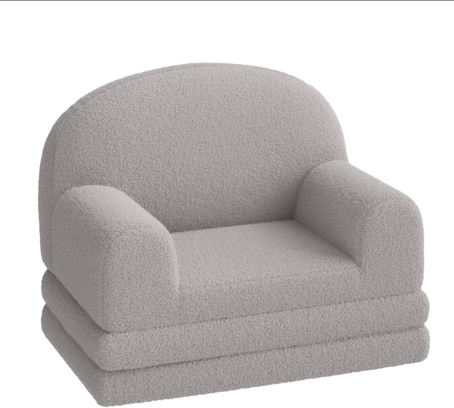 Kids Sofa Chair, 2-in-1 Convertible Toddler Couch Lounge, Comfy Fold Out Teddy Fleece Fabric Children's Sofa Bed for Playroom, Bedroom, Nursery, Gift for Boys & Girls, Grey