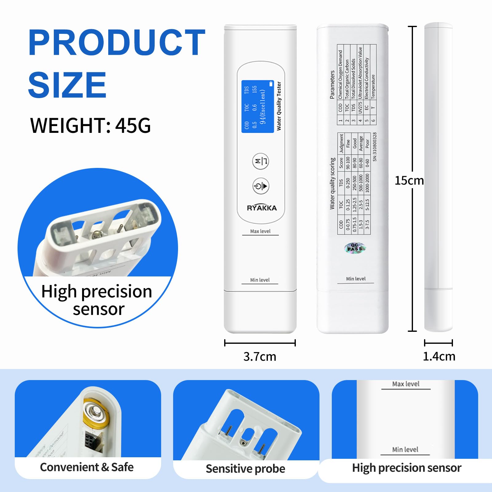 6IN1 Trinkwassertester mit Intelligente Wertung, TDS Messgerät für Trinkwasser Digitaler Bakterien Wasserqualität Tester für Haus, Camping