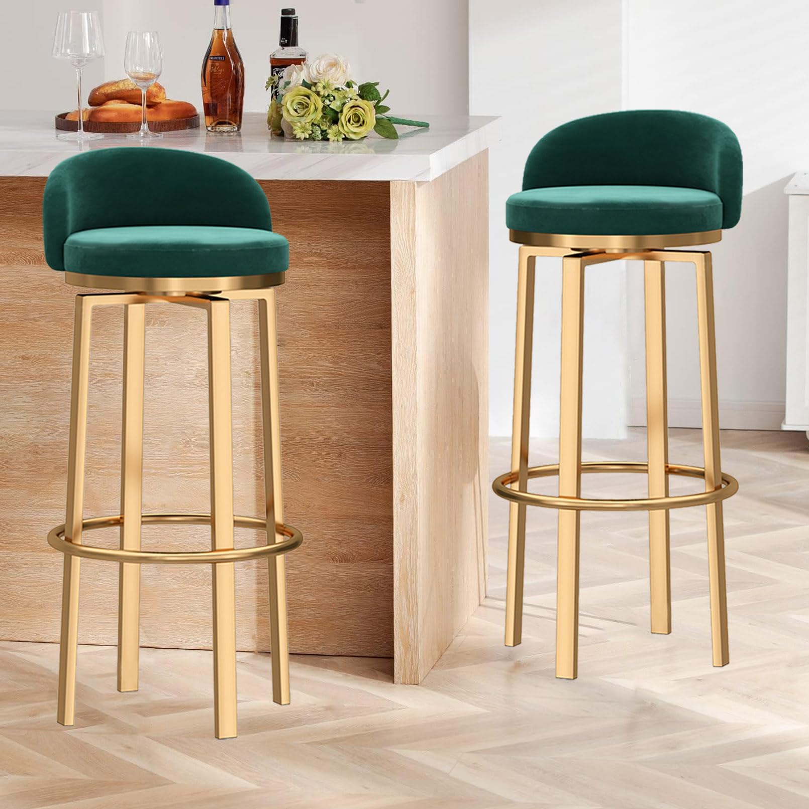 Amazon｜回転バースツール 4 個セット、ローバックとゴールデン