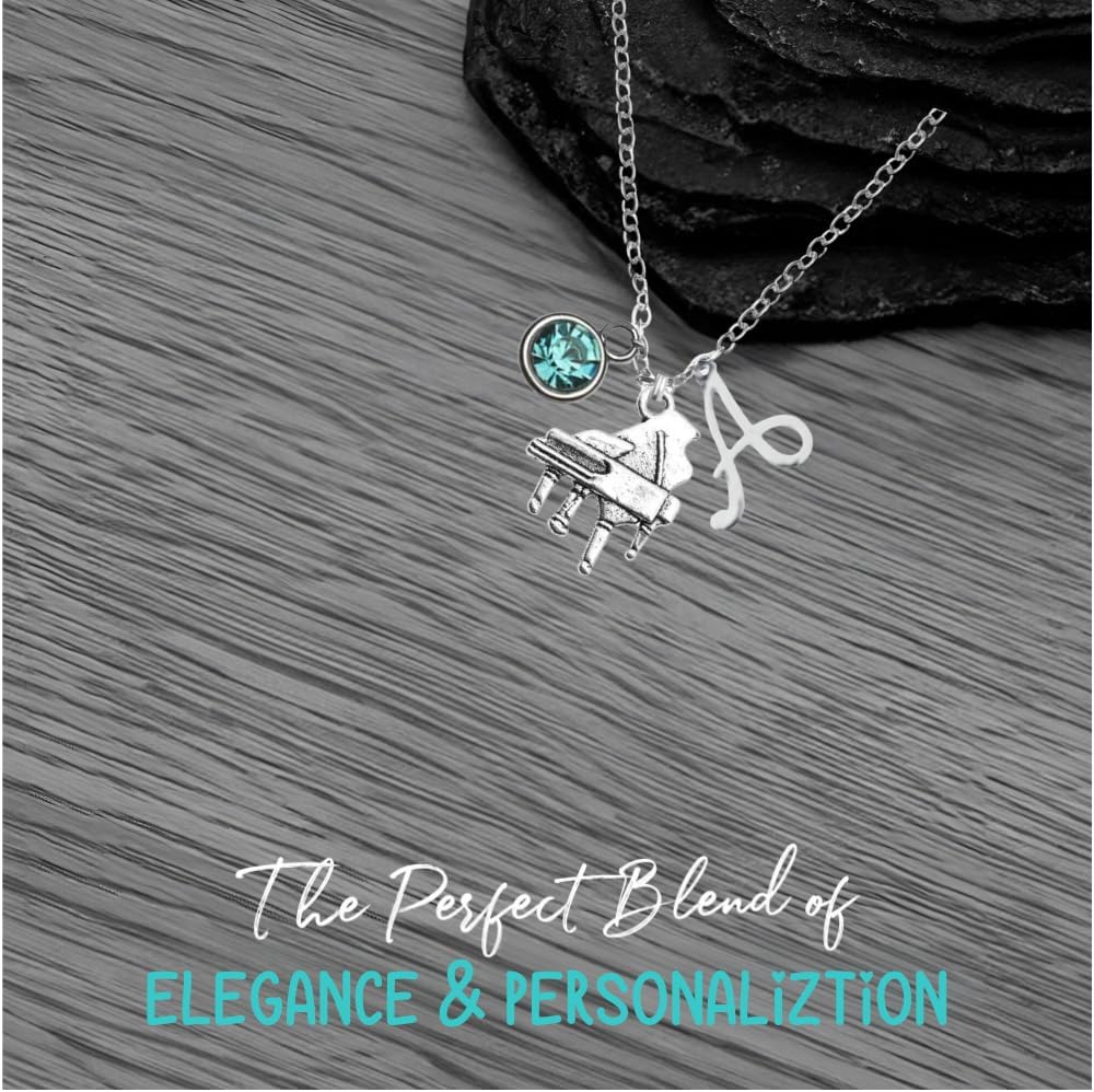 Personalized Piano Charm Necklace with Birthstone & Letter Charm, Piano Pendant Necklace, Pianist Jewelry for Women, Teens and Girls - Image 9