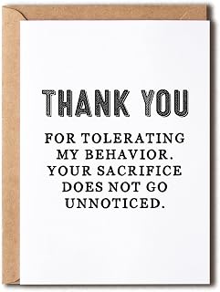 EruditeGifts Thank You For Tolerating My Behavior - Thank You Card Funny - Appreciation Card - Single Thank You Card -