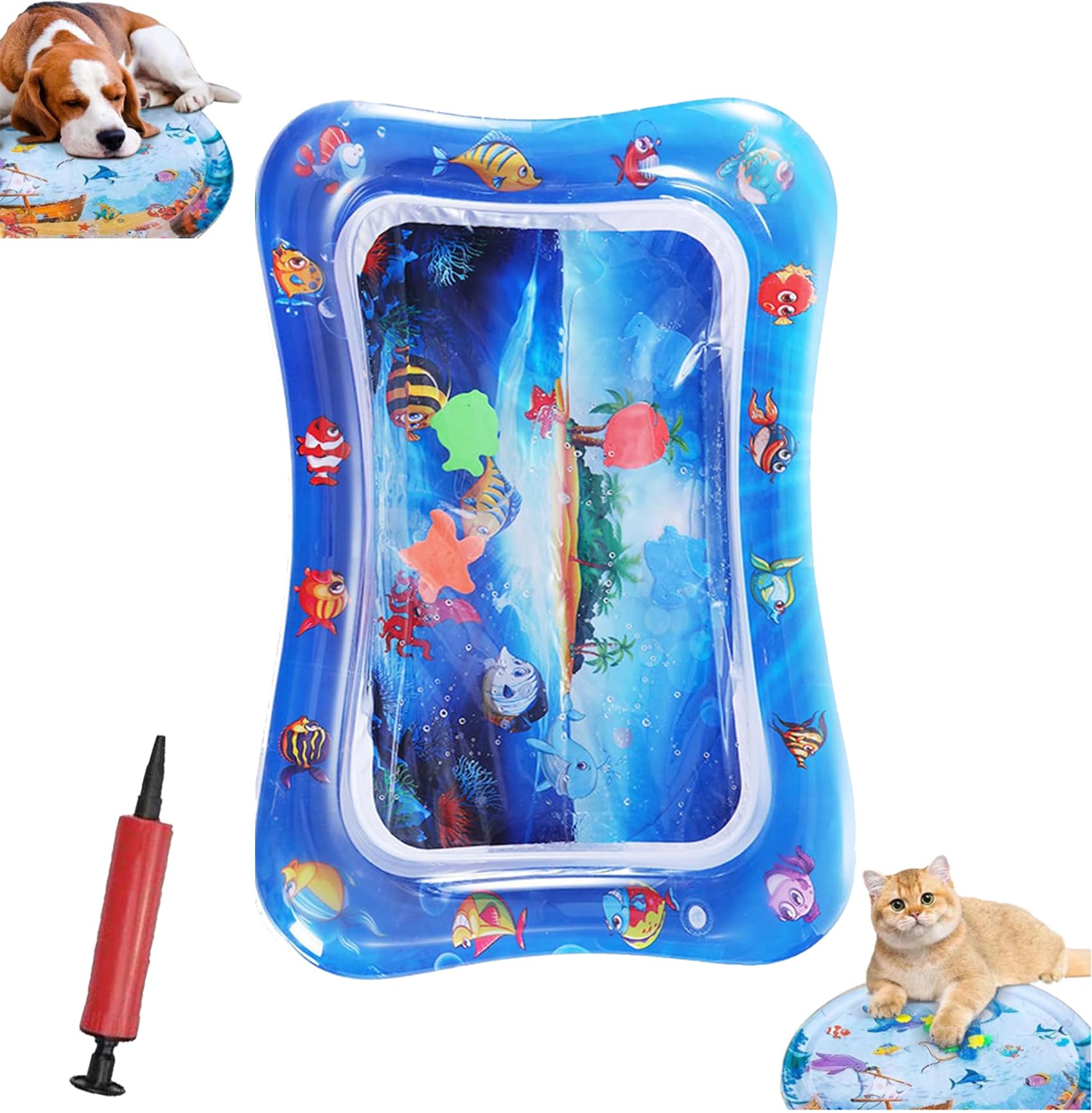 Pet Water Bed, Thickened Water Sensory Play Mat for Cats Dog, Pet Bed for Dogs, Washable Inflatable Playmat, Summer Cooling Sensory Play Pad with Inflator, Anti-Scratch (Square-D) — image 1