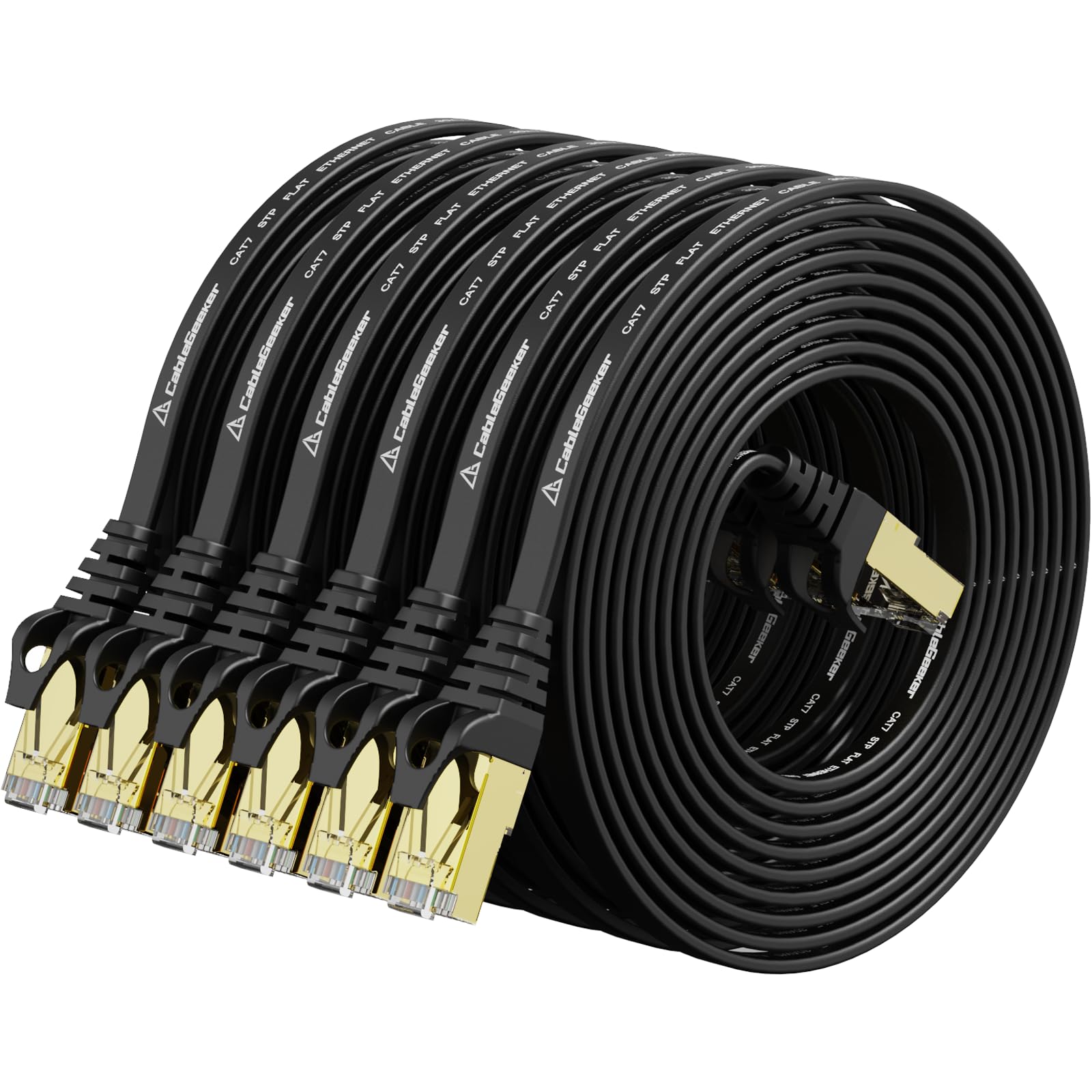 Kabel Ethernet Cat 7, 3 m, 6 sztuk, ekranowany, płaski kabel krosowy Ethernet – szybki kabel internetowy do modemu, routera, LAN, komputera - kompatybilny z Cat 5e, siecią Cat 6, czarny
