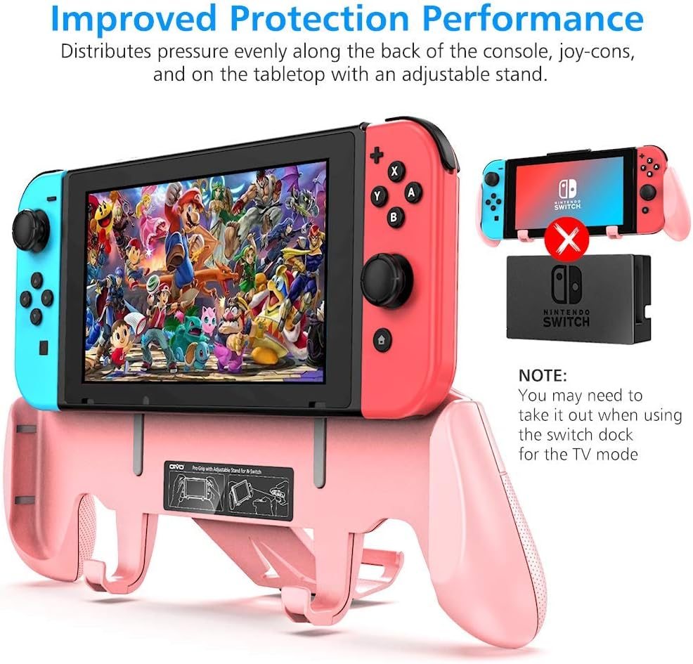 Switch Pink Grip Compatible with Nintendo Switch, OIVO Ergononmic Hand Grip, Upgraded with Adjustable Stand for Nintendo Switch- Pink
