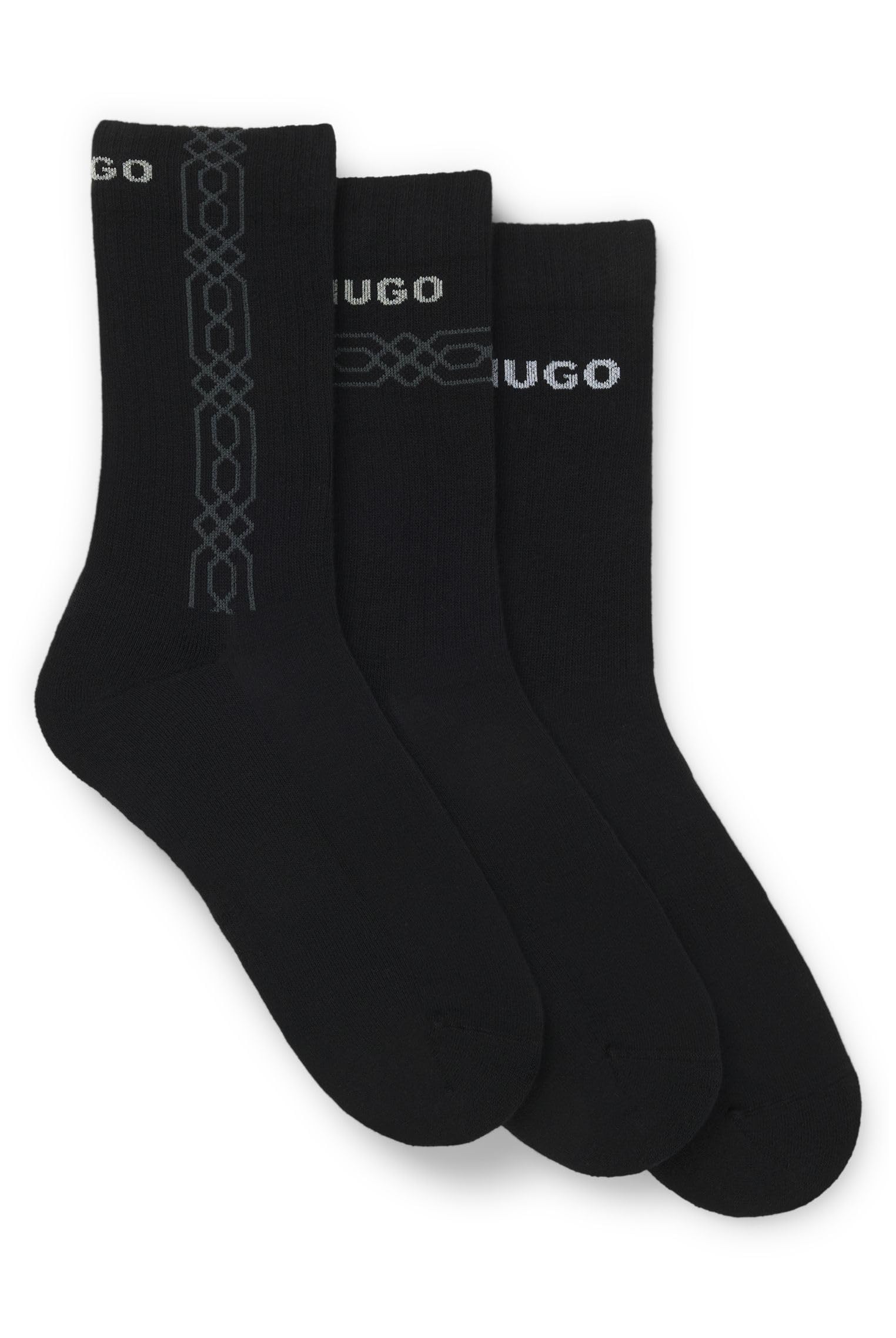 HUGO Men's 3P Qs Rib Geo CC 10273362 01 Short_Socks (Pack of 3), black, 43-46