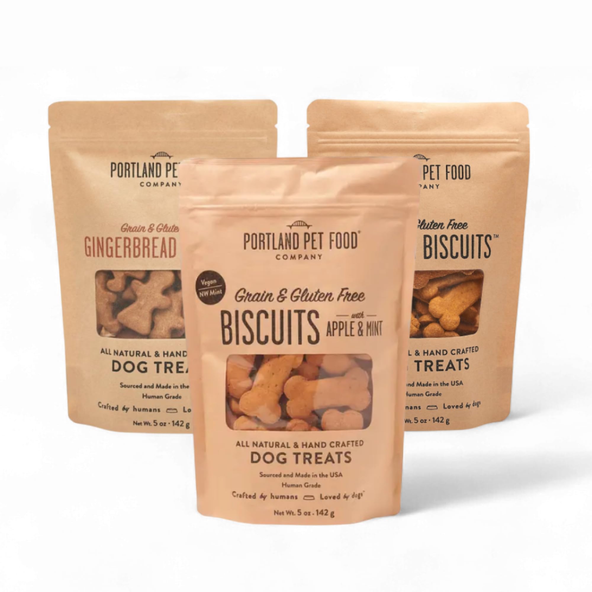 Portland Pet Food Company Healthy Dog Treats Vegan Variety Pack - Grain-Free, Human-Grade, Apple, Gingerbread, Pumpkin Dog Treats - Natural Dog Training Treats & Biscuits Made in the USA Only - 3-Pack
