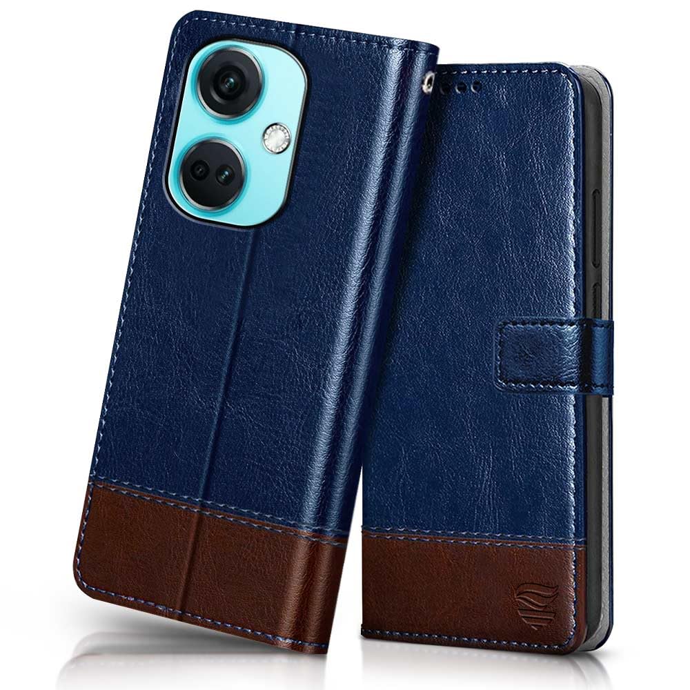 FLIPPED Vegan Leather Flip Case Back Cover for 1+ OnePlus Nord CE 3 5G (Flexible, Shock Proof | Hand Stitched Leather Finish | Card Pockets Wallet & Stand | Blue with Brown) (B0CDQBG7H1) Amazon Price History, Amazon Price Tracker