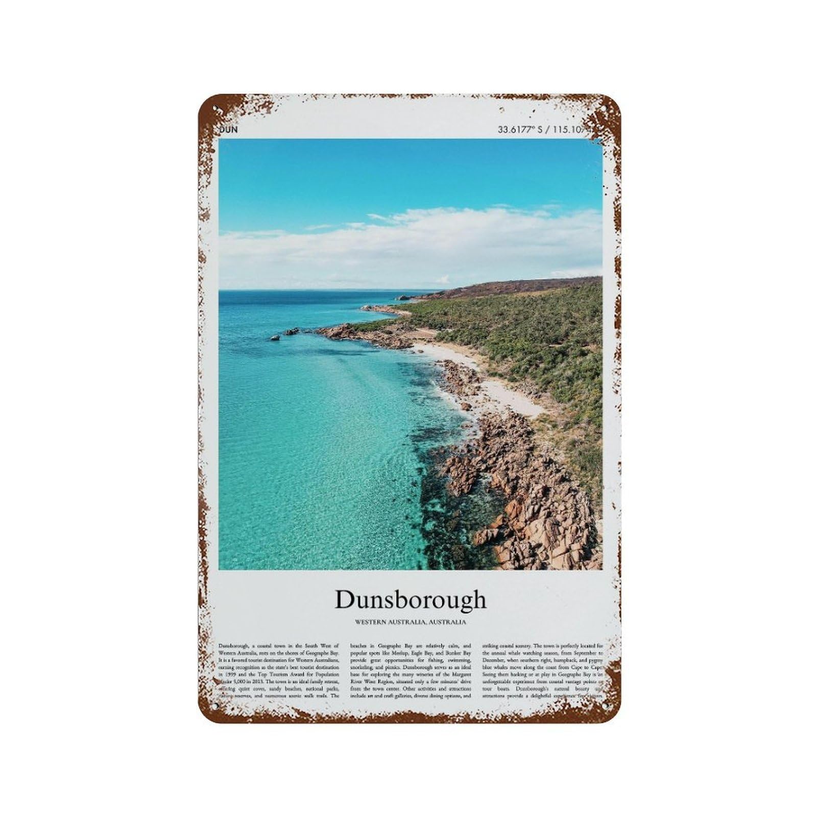 xiaoxiaoshen Dunsborough Western Australia, Australia City Scenery Wall Decor Art Metal Tin Poster Modern Home Decor Art Home Bar Shop Decorations Vintage Sign 30x20cm