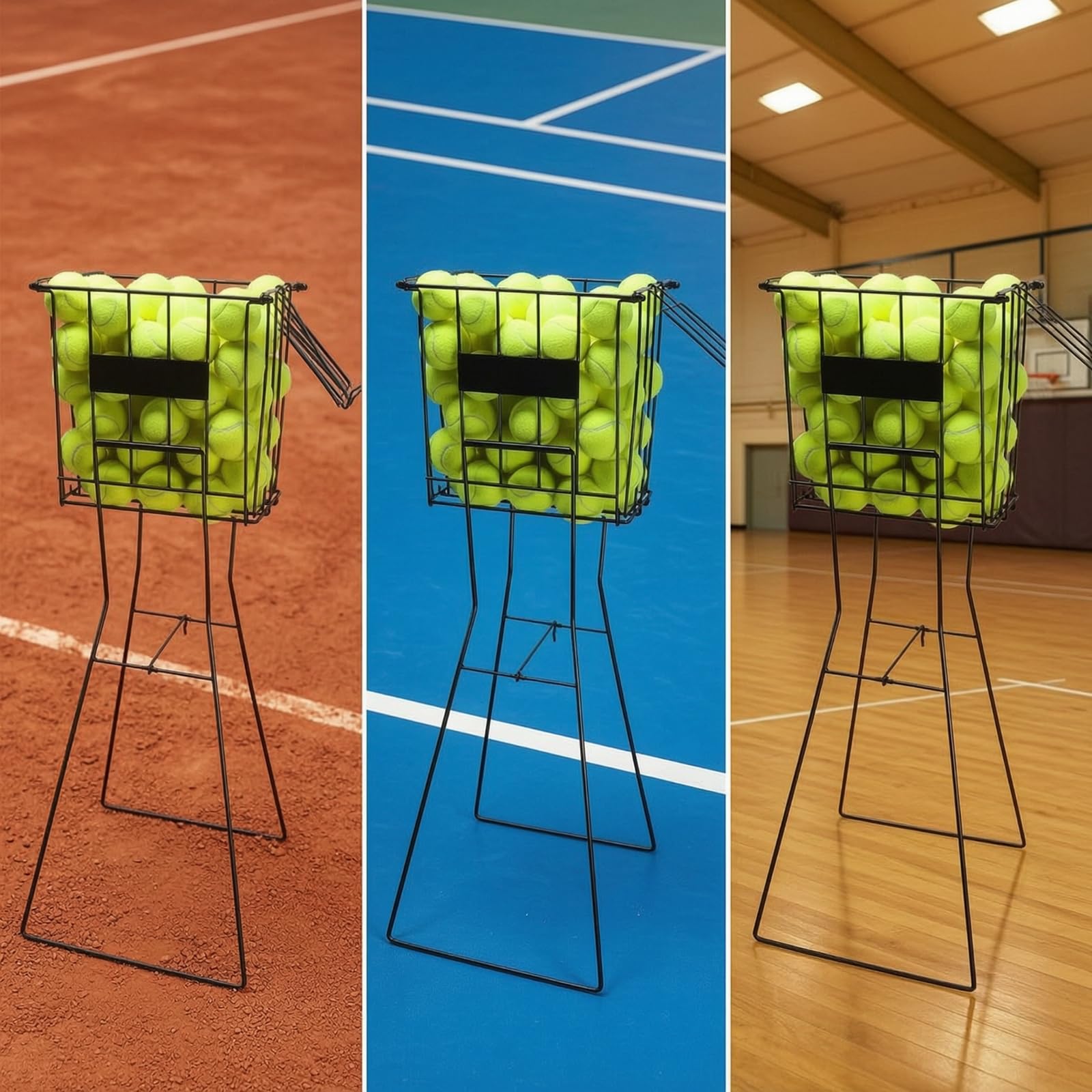 Perfeclan Recogepelotas de Tenis Carro Cesta Canasta Carrito Estructura de Alambre de Hierro con de Presión sin Agacharse con Ruedas Estable y Marco Alto