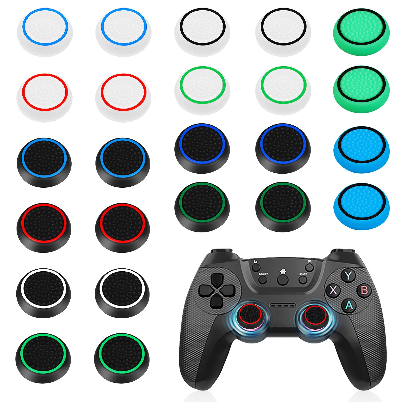 AXFEE Thumbstick Kappen, 24 Stück Convex Thumb Grip Caps Set, Thumbstick Caps Grip, Silikon Joystick Schutz Aufsätze, Gaming Zubehör Controller Zubehör für PS5 PS4 Xbox One Series X/S (12 Farben)