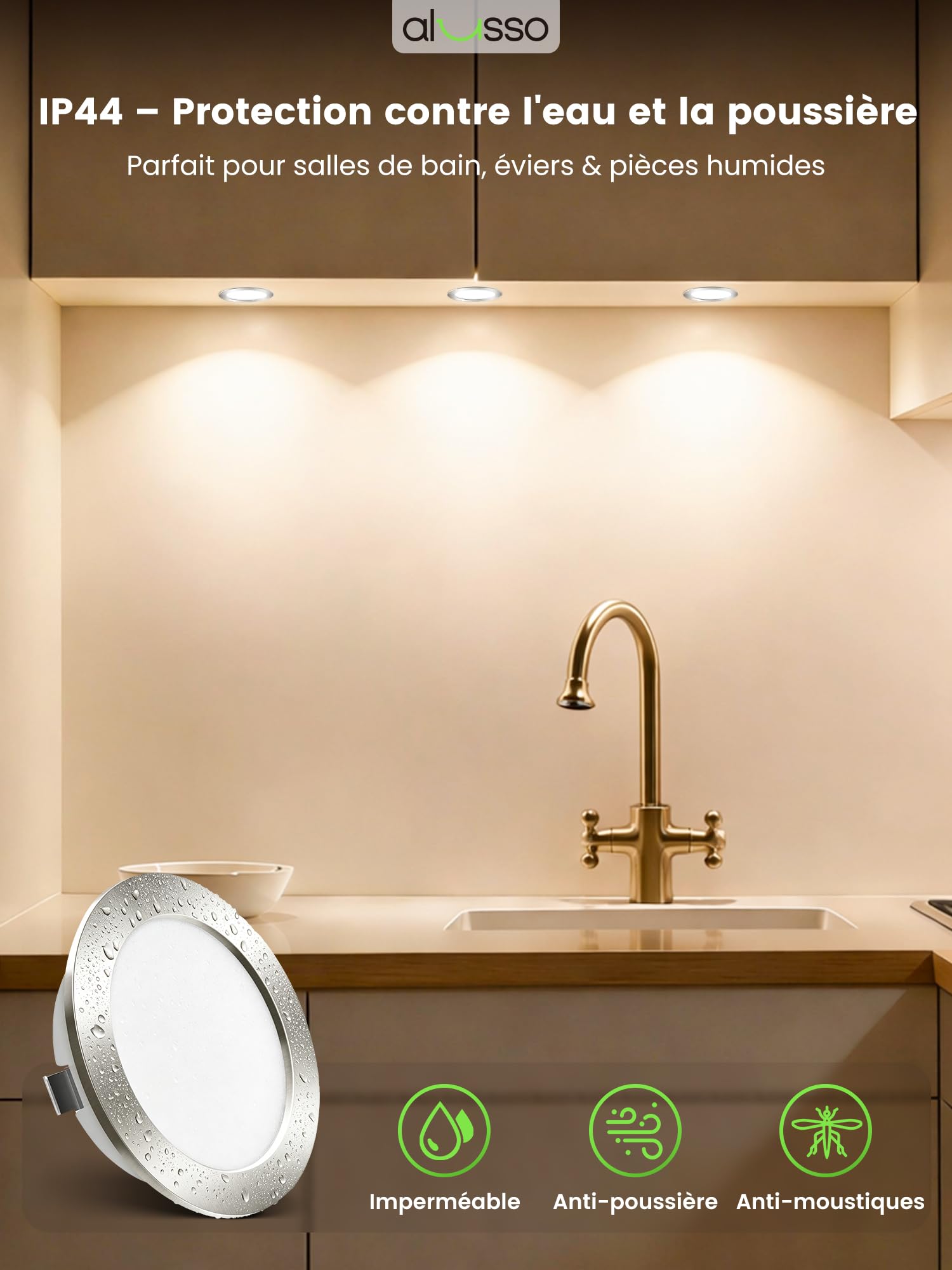 ALUSSO Lot de 6 spots LED encastrables 12V pour meubles cuisine salle de bain caravane et camping-car - Puissance de 4W, équivalent à 40W incandescence - Disponible en 3000K, 4000K, 6000K, Nickel