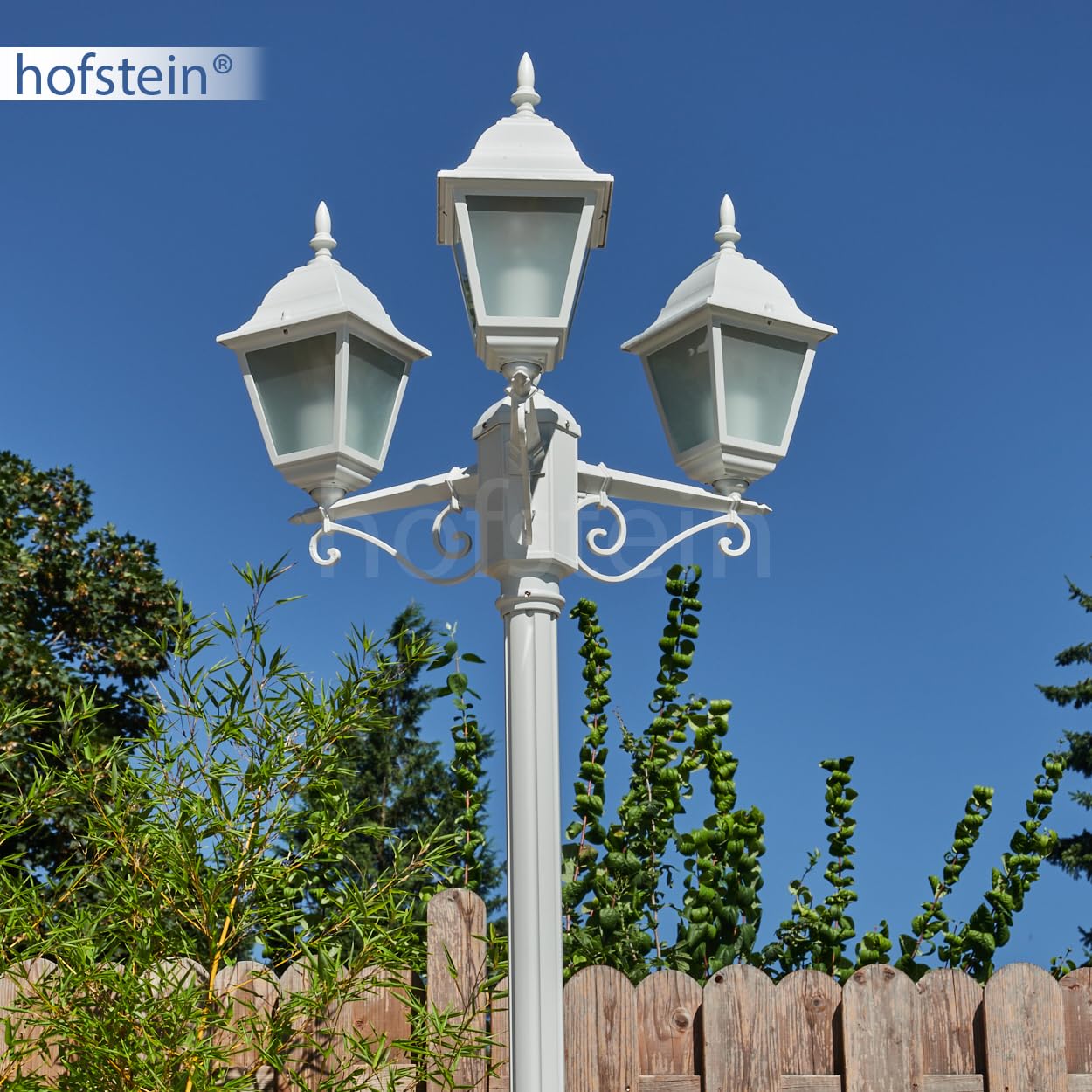 HOFSTEIN Kandelaber Naofe Lampe d'extérieur en métal/verre dépoli en blanc, vitres interchangeables transparentes, lampe de chemin au design rustique/antique/vintage pour jardin, terrasse, cour, max
