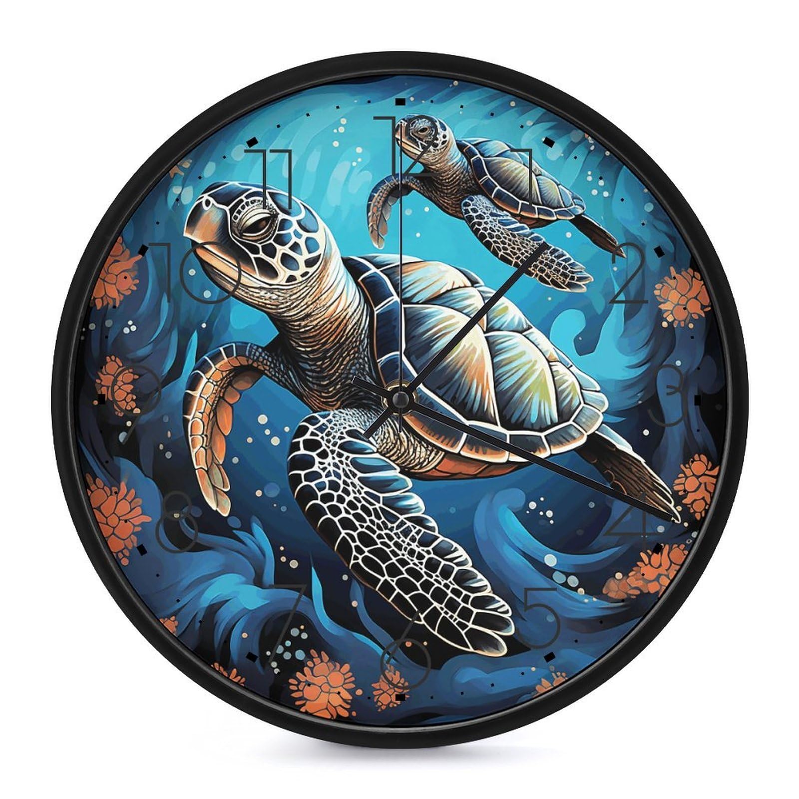 Adfgyerh Black-Style Sea Turtle Boho Style Clock，9.8 Inch Battery Operated Wall Clock Classic Simple, Decorative Wall Clock.analog Clock For Kitchen Office Bathroom Bedroom.