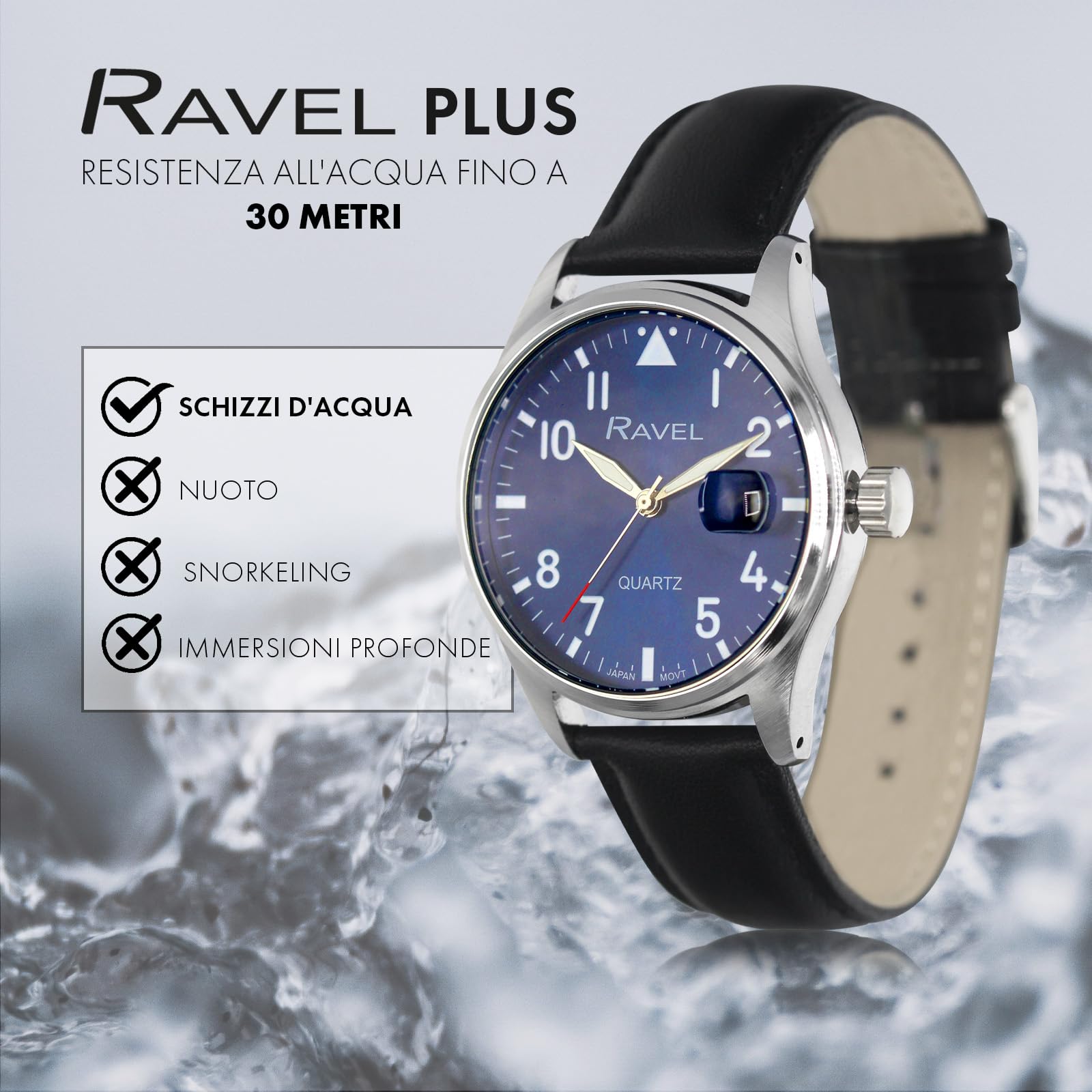 Ravel Plus - Orologio da Uomo Rotondo 40 mm con Calendario e Impermeabilità 3 ATM, Vetro Zaffiro e Quadrante Sunray - Analogico Quarzo - RPD-01-04