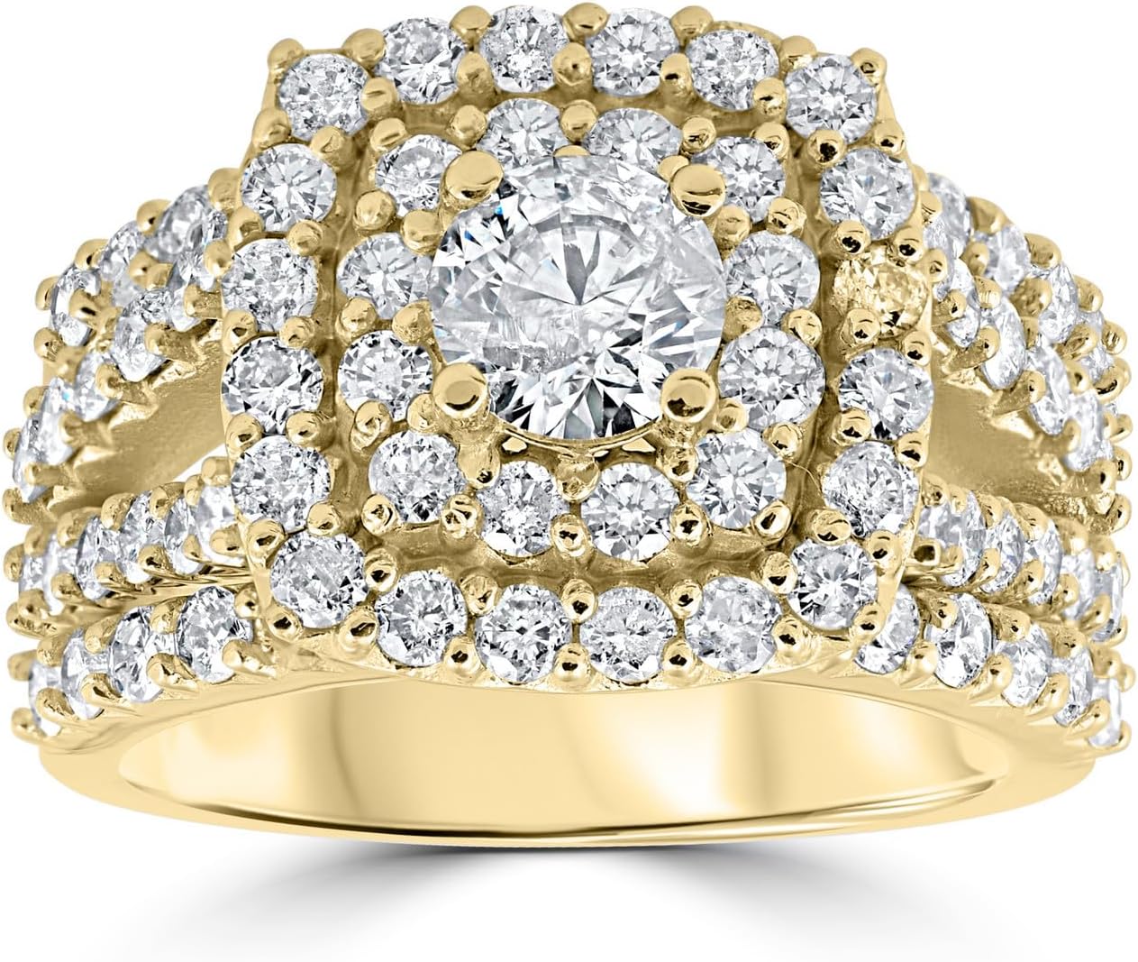 Pompeii 3ct Diamond Engagement Wedding Double Cushion Halo Trio Ring Set 10k Yellow Gold