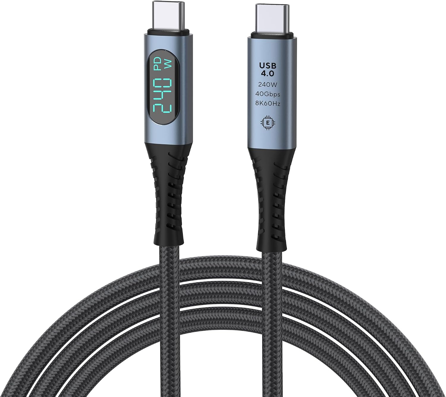 LED Ekranlı 240W USB C - USB C Hızlı Şarj Kablosu, (48V/5A) USB-C PD 3.1, Naylon Örgülü Tip C Erkek - Erkek Kablo Kablosu, MacBook Pro/Air/iPad/Google/HP/Lenovo/Samsung için Dizüstü Veri Kablosu