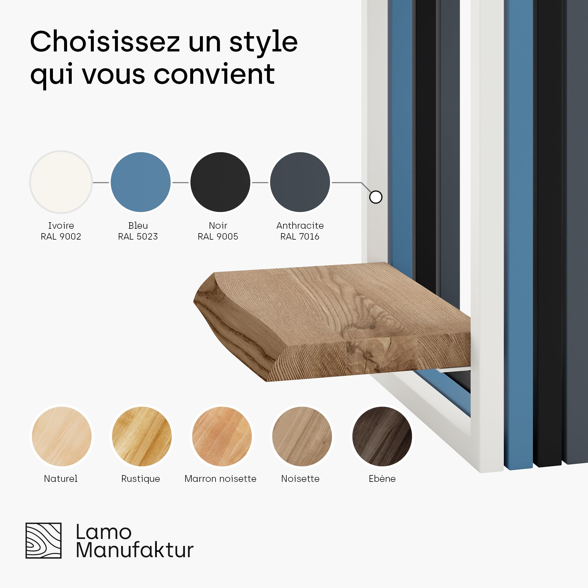 LAMO Manufaktur Étagères murales Set 2pcs 15/20cm | Petite étagère en Bois pour Chambre, étagère Murale Cuisine | Couleur: Marron Noisette, Cadre: Anthracite