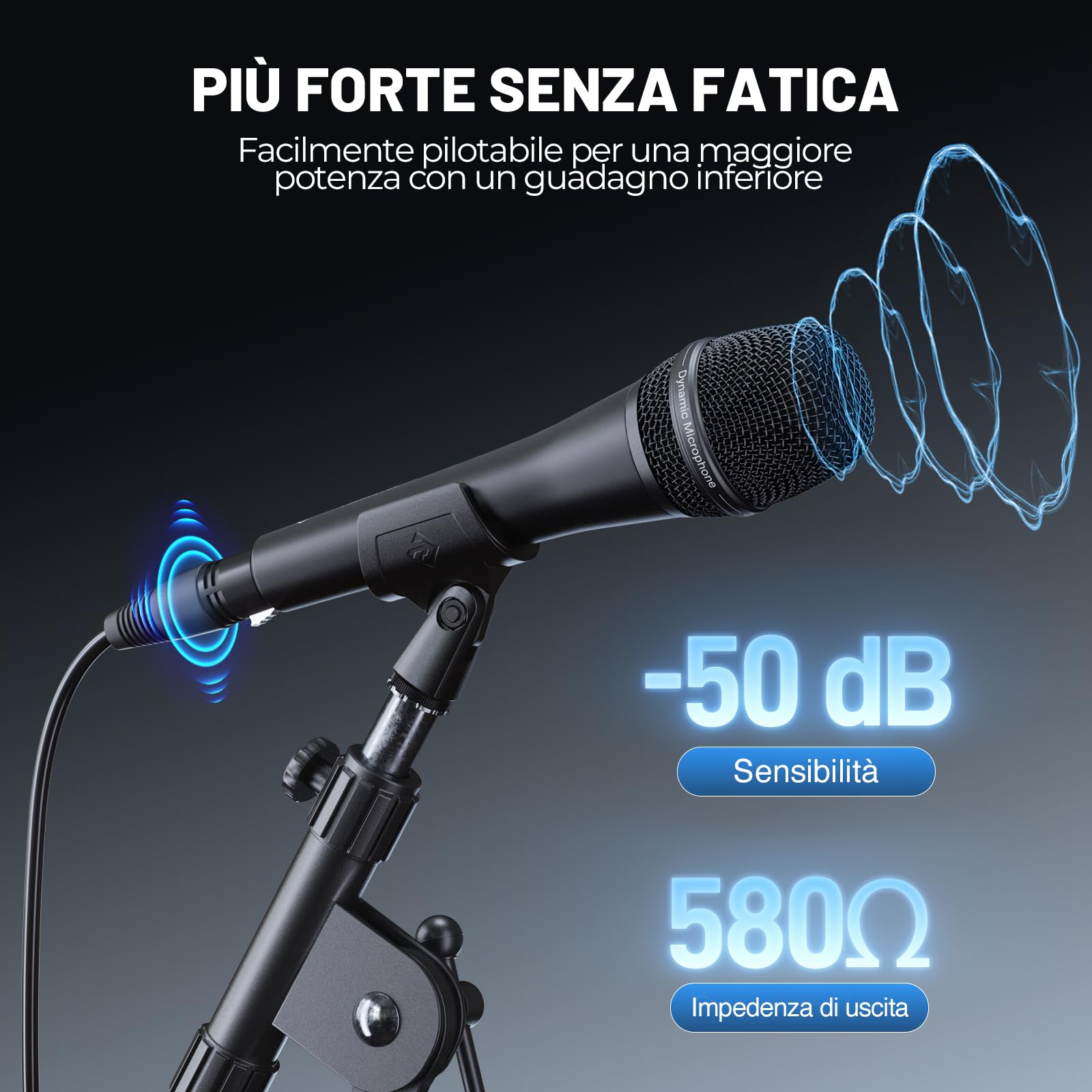 Phenyx Pro Microfono Vocale Dinamico Supercardioide XLR PM-26 | Capsula supercardioide, Microfono palmare dinamico, Cavo XLR 5 m, Clip microfono, Borsa trasporto, Canto, Palco, Karaoke
