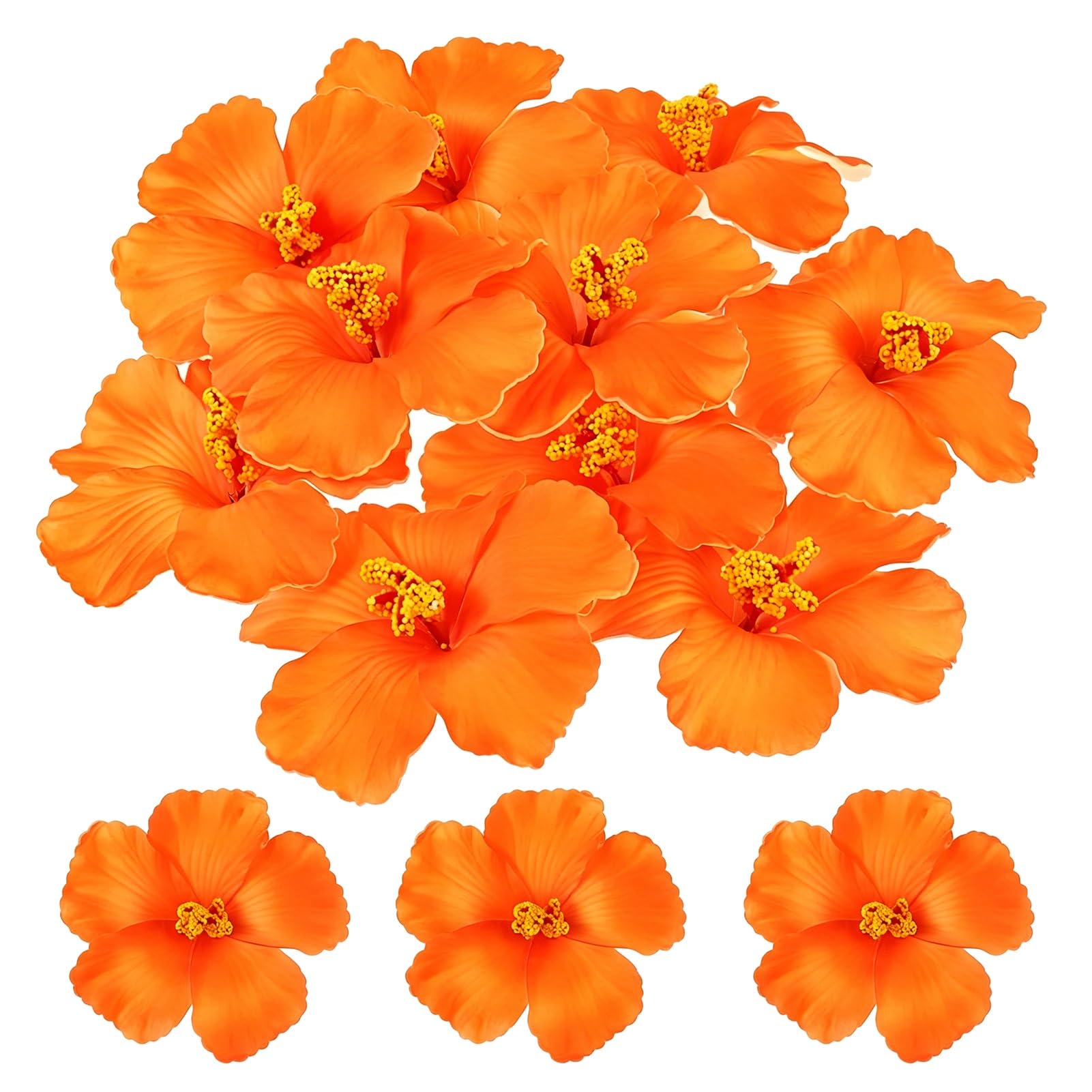 ZhuiFengAA 30PCS Faux Flowers, Flowers Party Summer Party DIY Foam Hibiscus Flower, for Tabletop Decoration Favors Supplies (No Clip)(Orange)