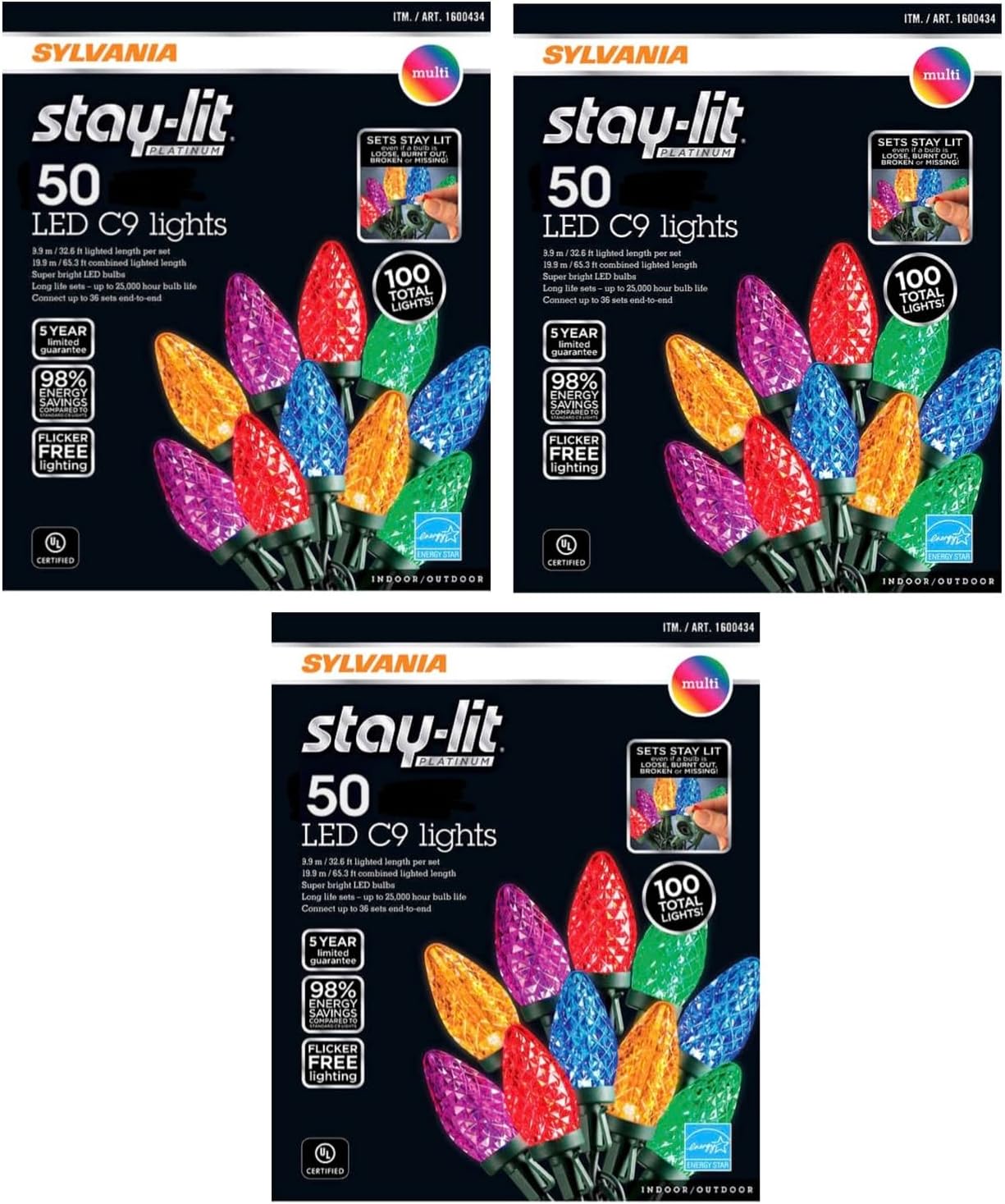SYLVANIA StayLit Platinum Multicolor LED C9 Indoor/Outdoor Holiday Lights (50 Lights per