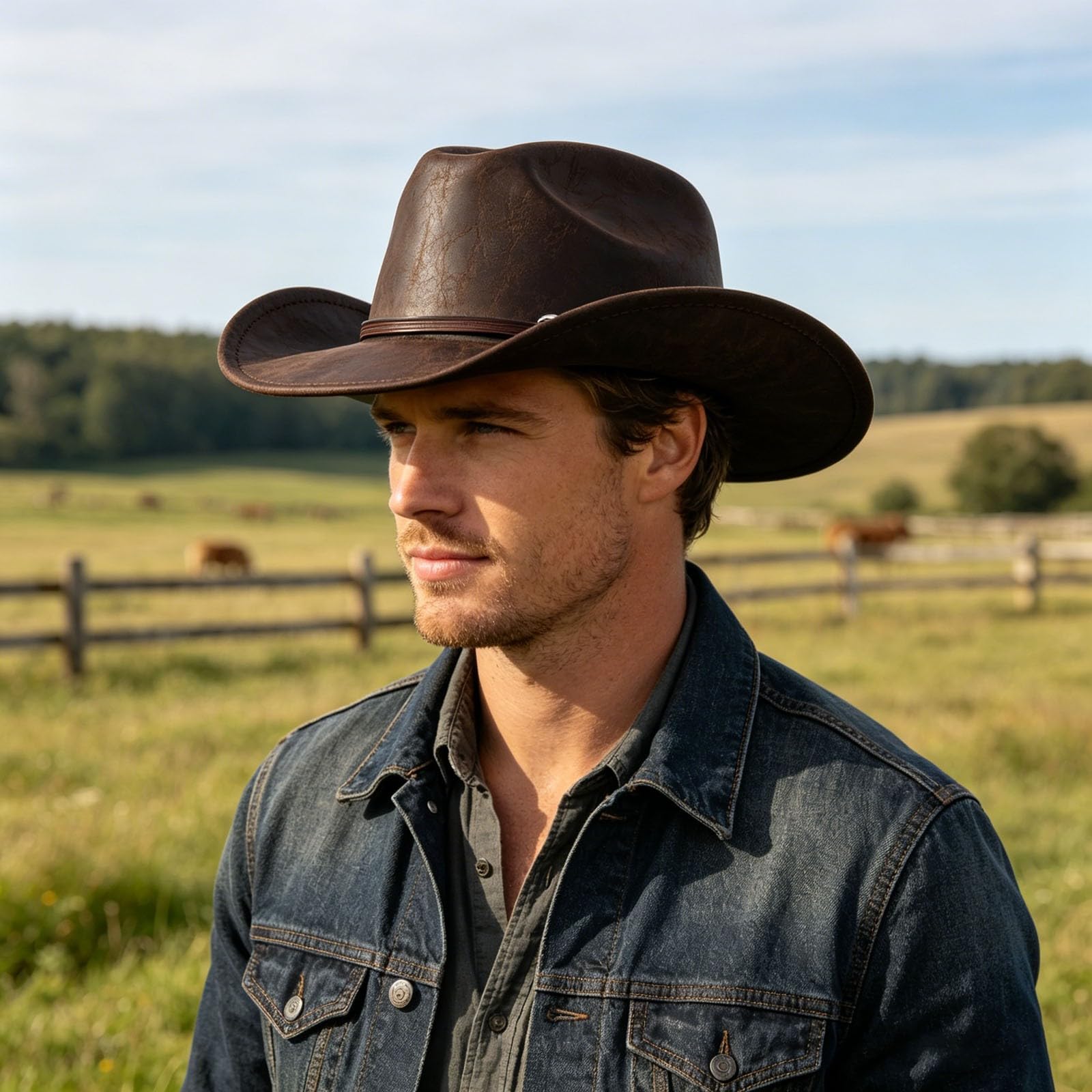 Générique Chapeau de Cowboy Western Occidental pour Hommes Femmes, Léger, en Cuir, Fabriqué À Main, À Large Bord, Ajustable, Durable, Chapeau D'outback Accessoires De Fête