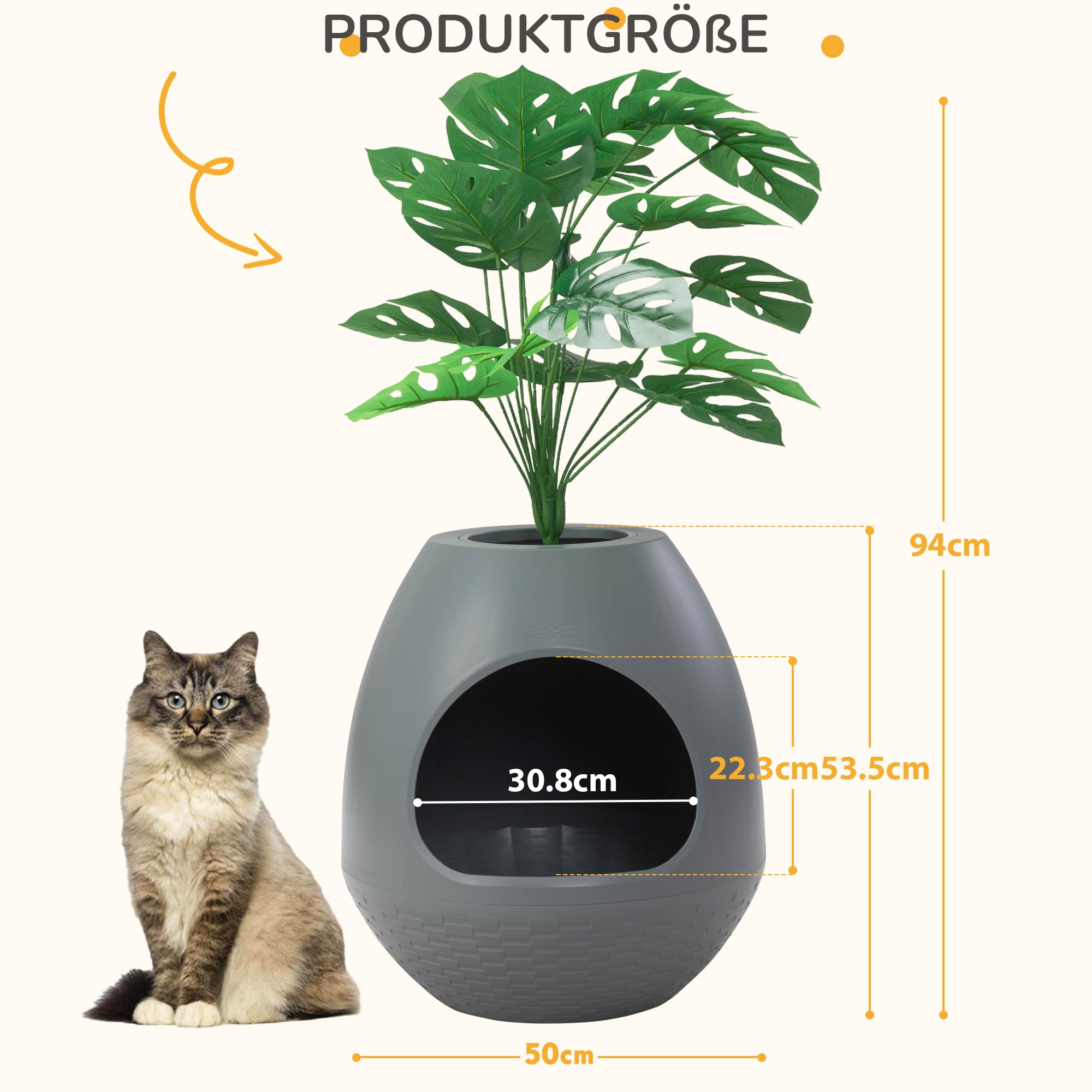Arenero para gatos como maceta, caja de arena multifuncional con tapa y planta, arenero para gatos oculto, ideal para la mayoría de los gatos, la elección ideal para apartamentos y oficinas (gris)