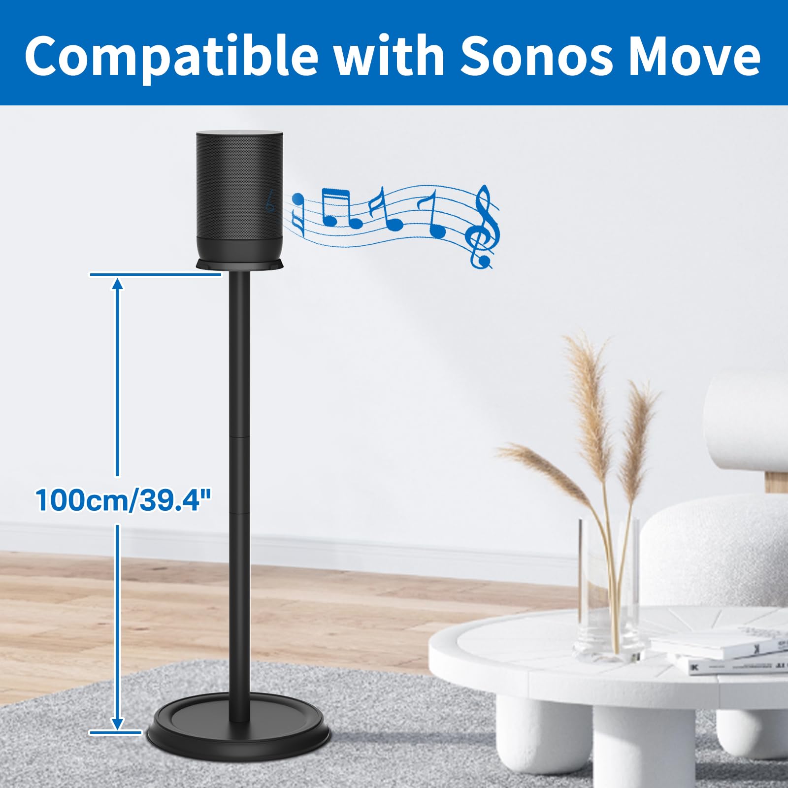 Heavy Duty Floor Speaker Stand for Sonos Move and Move 2 Speaker Stand for with Management Cable Clips Easy to Install, Black