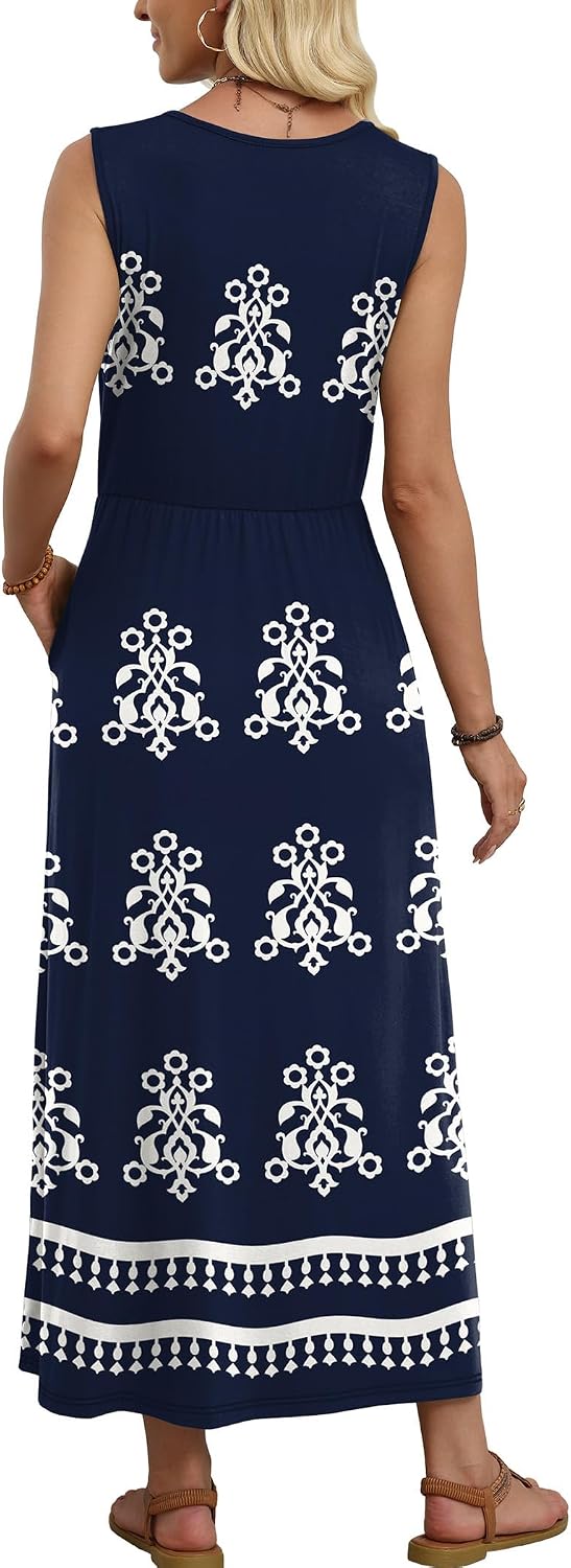 WIHOLL Summer Dresses for Women 2026 Maxi Dresses Long Flowy A Line Sleeveless Sundresses with Pockets