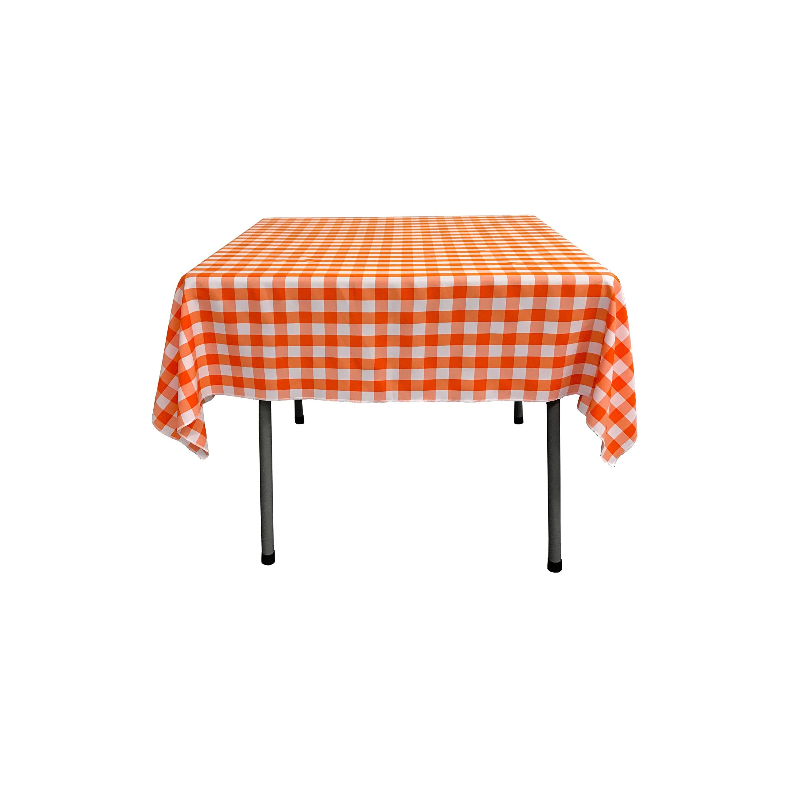 LA Linen Checkered Overlay Tablecloth, 58 by 58-Inch, Orange
