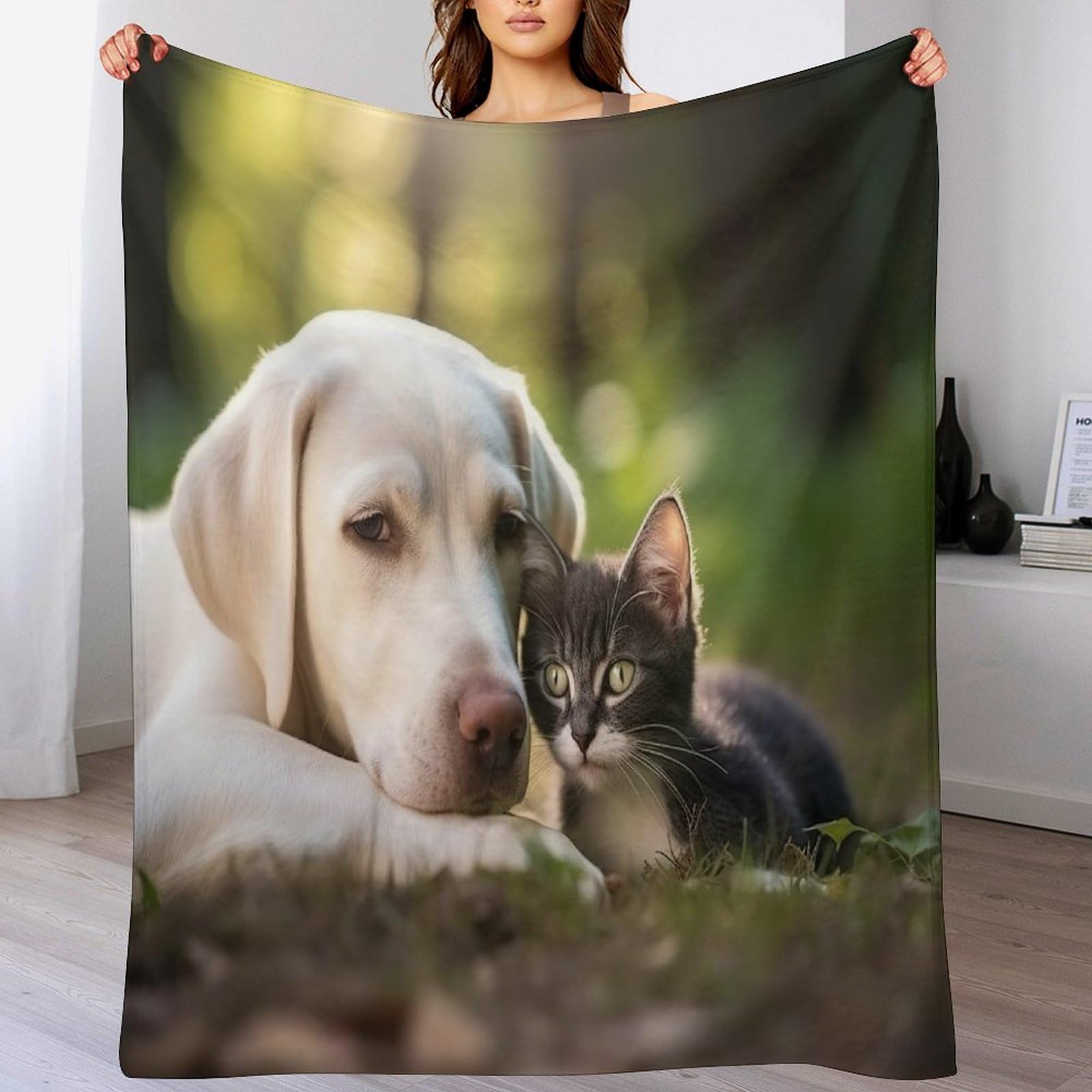 Couverture en polaire thermique et moelleuse à impression chien en 3D
