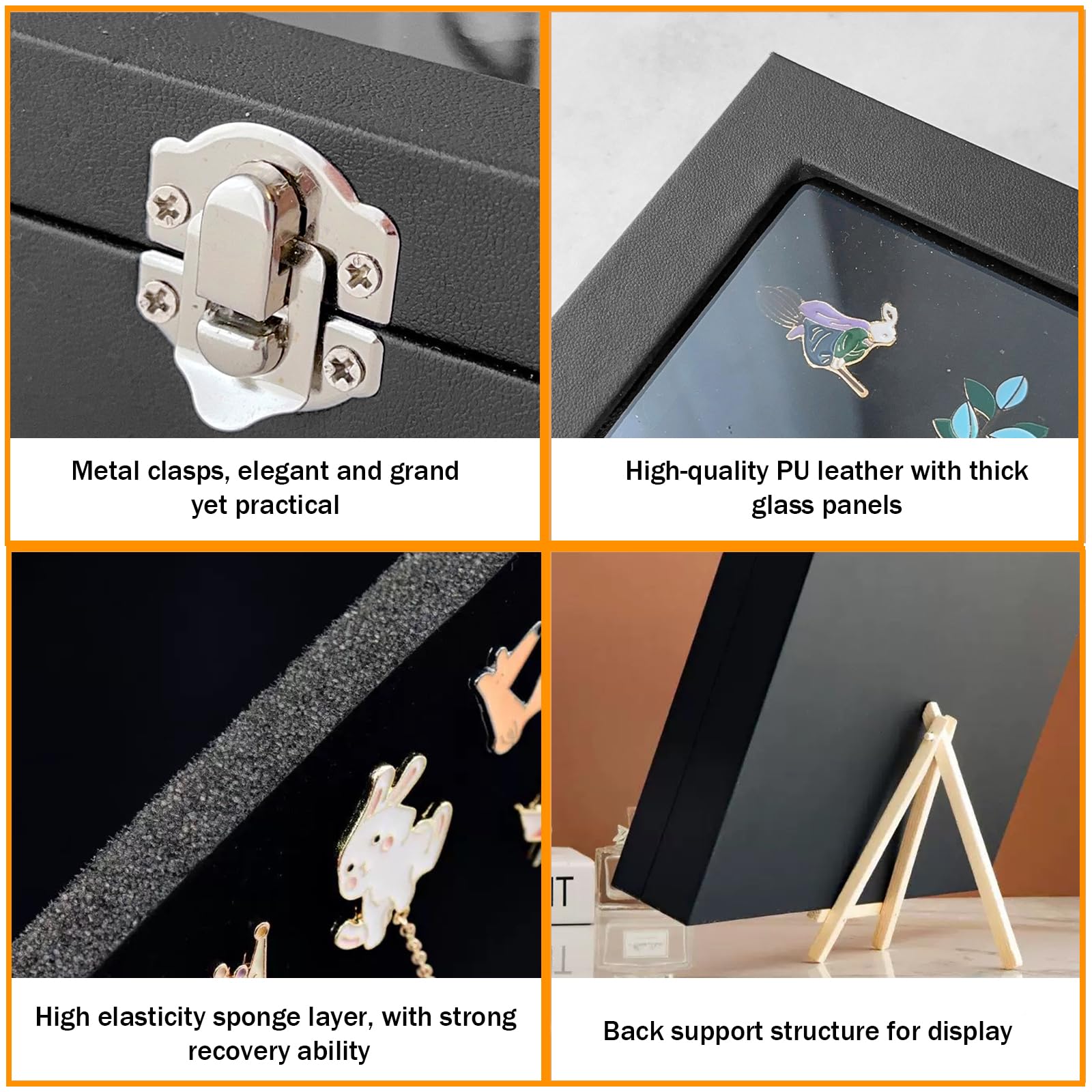 Vitrine à épingles : boîte de rangement broche en bois avec couvercle en verre, boîtes de présentation affichage épingle émail pour épingle de poitrine médaille insigne bijoux