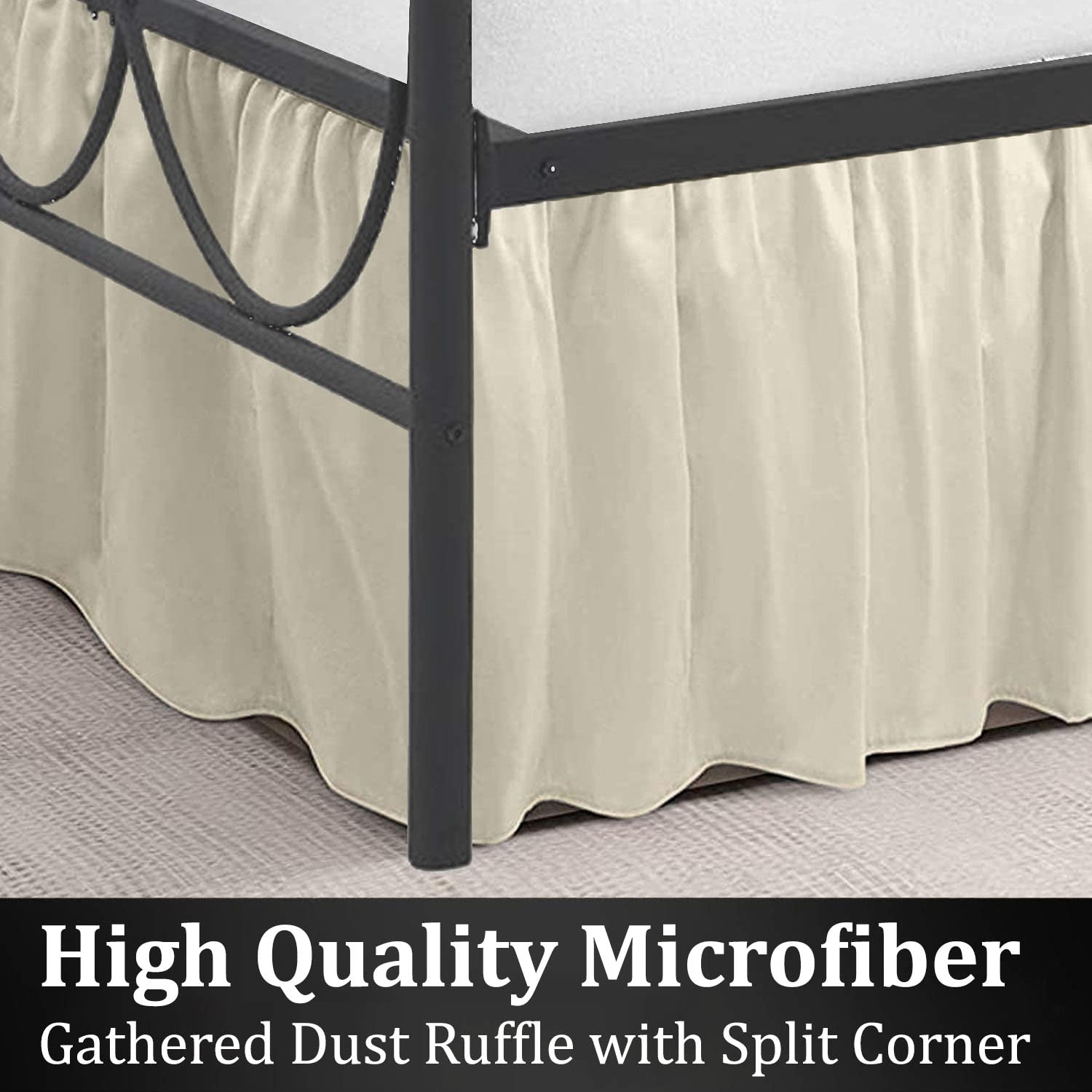 SKY BEDDINGS - Queen Size Ruffled Bed Skirt with Split Corners - 18 Inch Drop Dust Ruffle Bed Skirt with Platform Three Sided Coverage - 100% Microfiber, Ivory 2