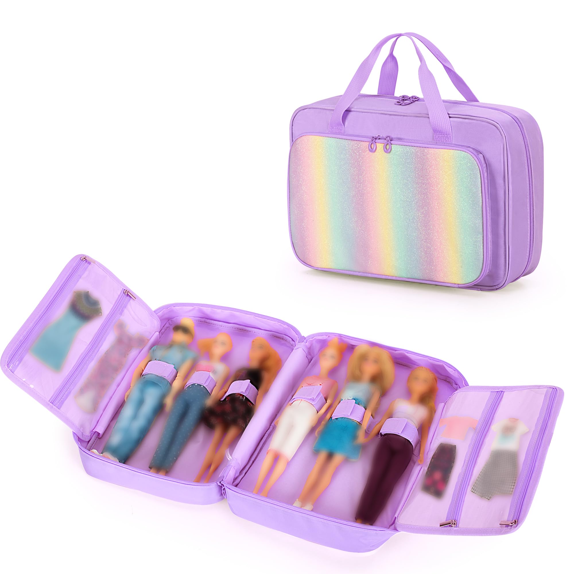GRAOSO Carrying Case Compatible with Barbie Doll (12 Inch), Storage Case Compatible with Barbies with Handle Strap, Much Pocket for Doll’s Clothes, Accessories, Purple, Patented Design
