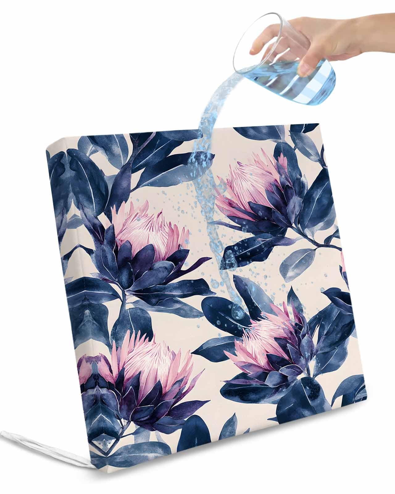 2 Pack Blue Purple Botanical Waterproof Cushion Covers with Ties, Outdoor Patio Chaise Lounge Chair Seat Cushion Slip Covers Replacement(Only Cover) Spring Flowers Summer Rustic 20