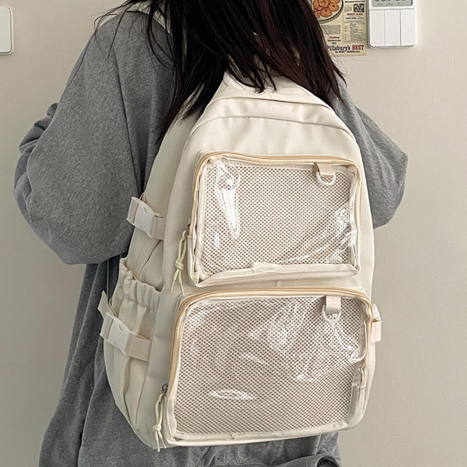 Mochila escolar Zaino Trasparente Di Grande Capacità, Moda Ita Daypack Per Borsa Scolastica Studenti Universitari L'uso Quotidiano Del Campus-black