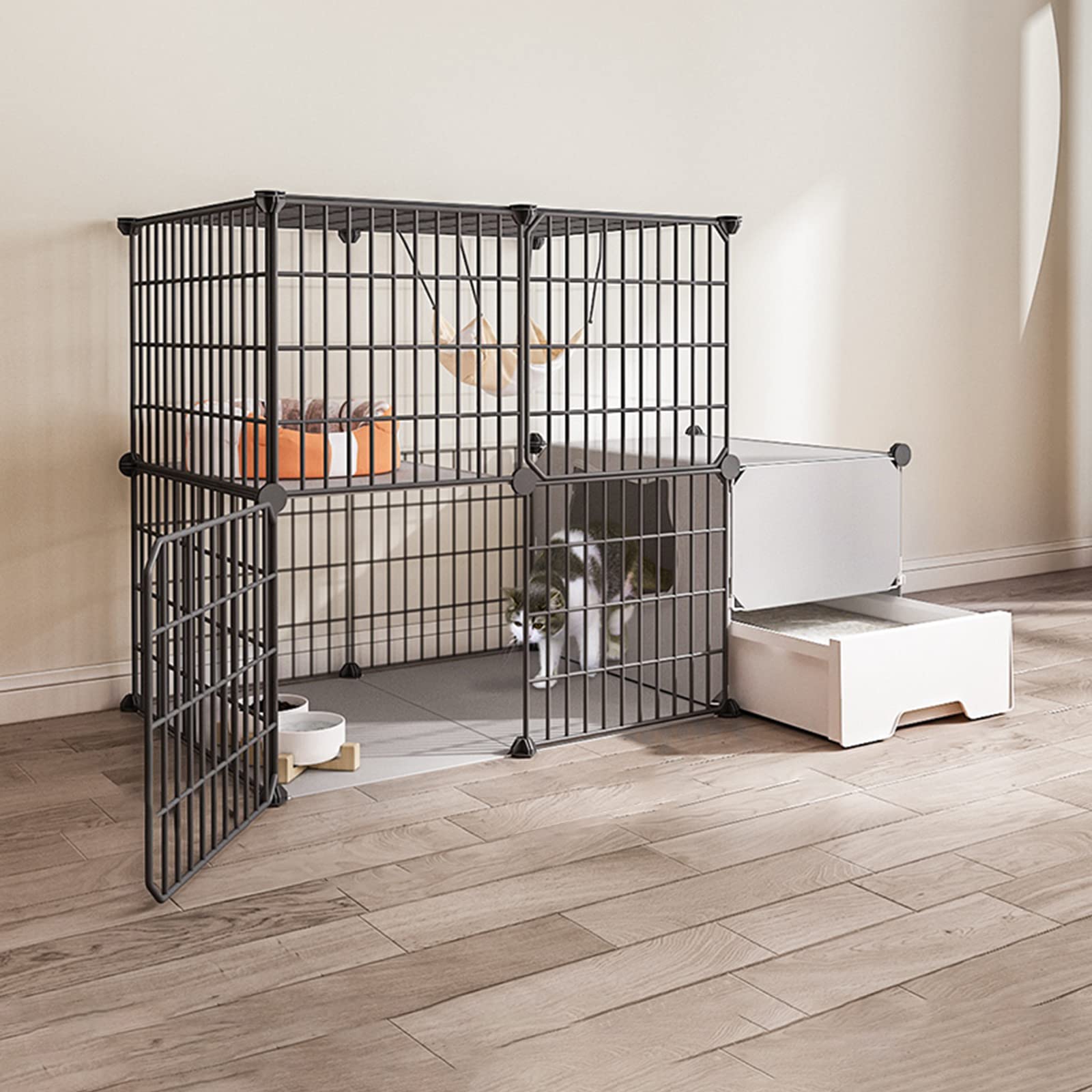 asdchZen Cages For Cats For Inside House,Cat Cage With Litter Box,Wire Cat Cage,Collapsible Cat Cage,Easy To Assemble - Black/Yellow,Black,A,111 * 49 * 73Cm,1
