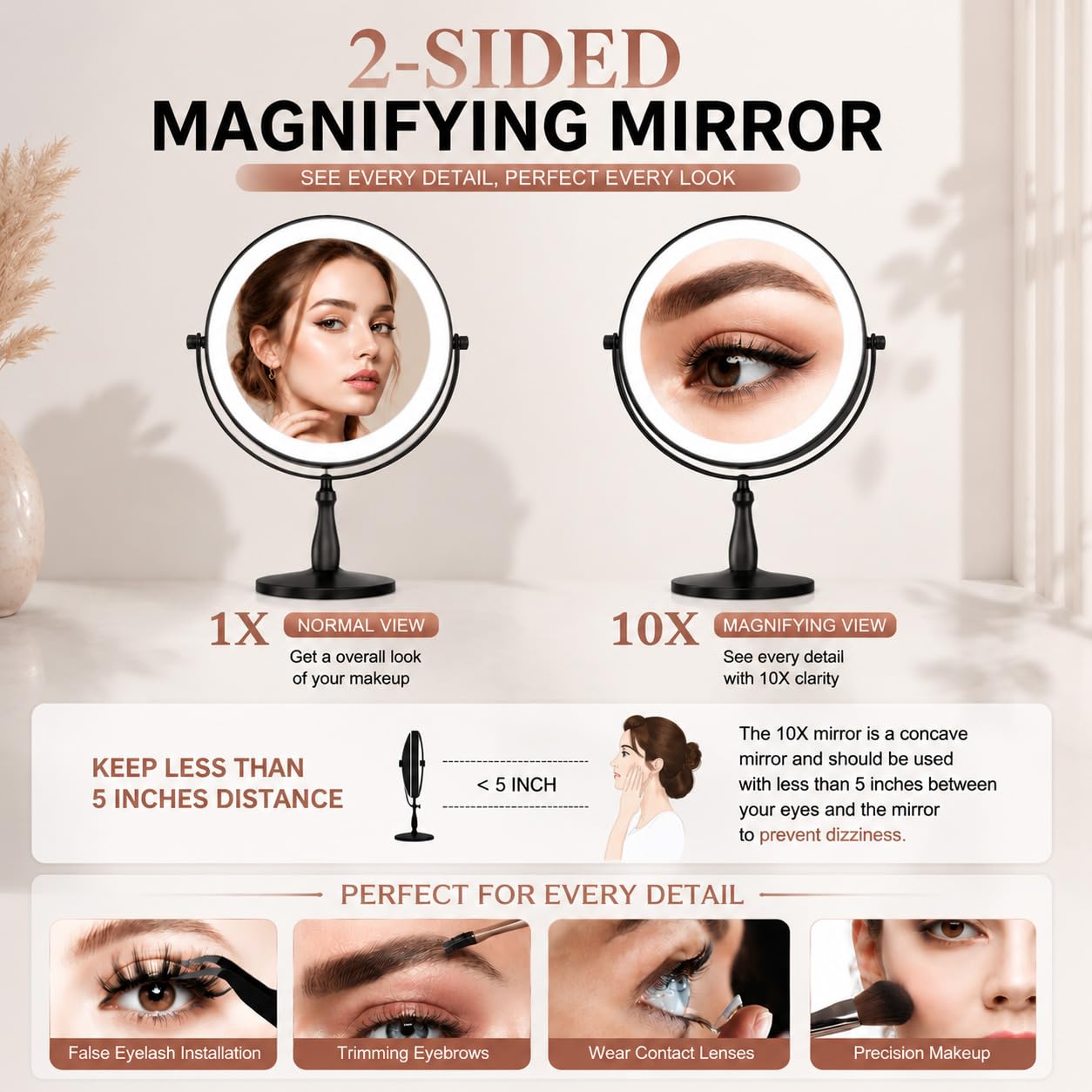 Lighted Makeup Mirror, 1X/20X Magnifying Vanity Mirror with Adjustable LED Lights
