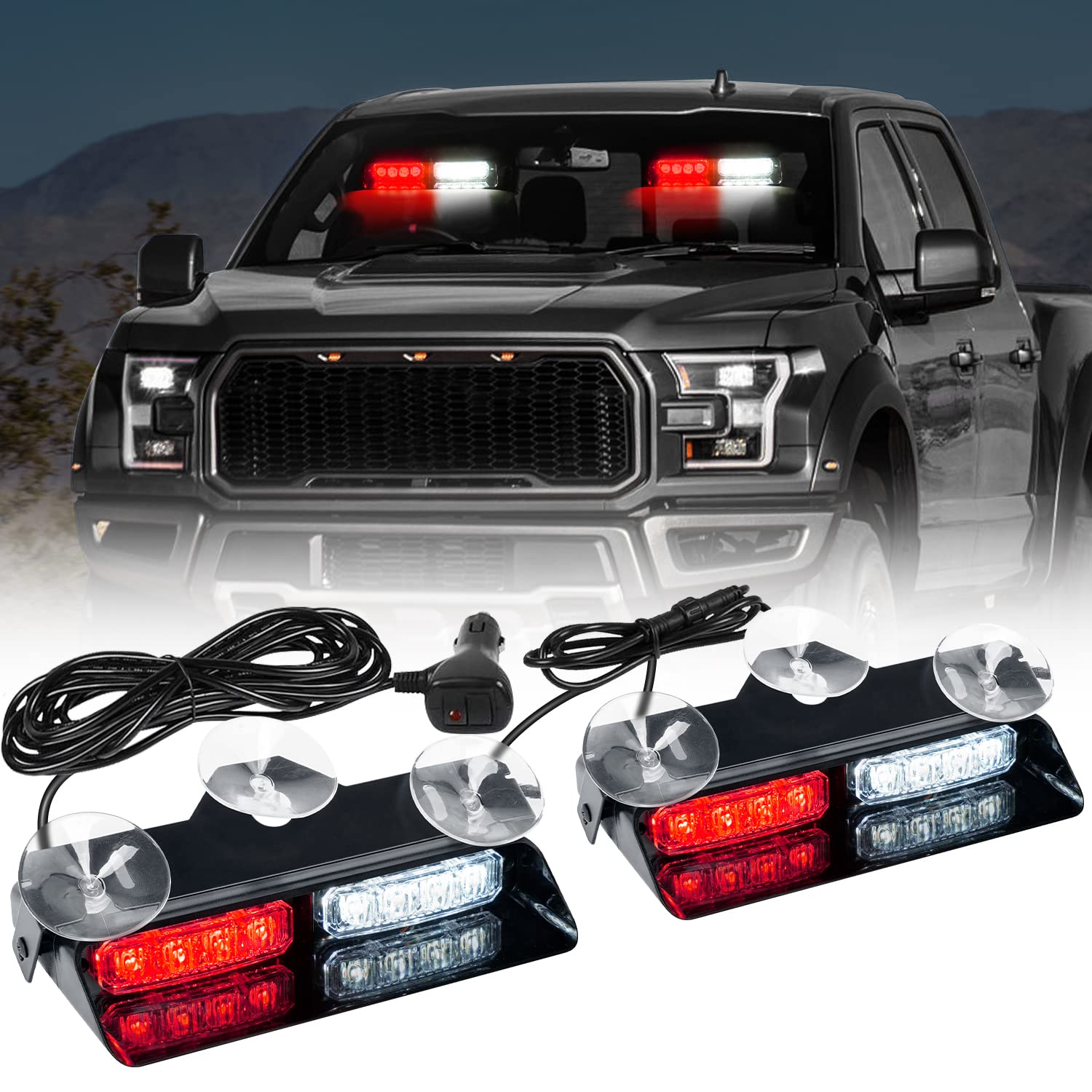 ASPL2x7.2 Inch Dash Emergency Strobe Lights 16LED Hazard Flashing Warning Traffic Advisor Lights Interior Front/Rear Windshield Safety Deck Split Light Bar For Trucks Vehicles Cars (Red/White)