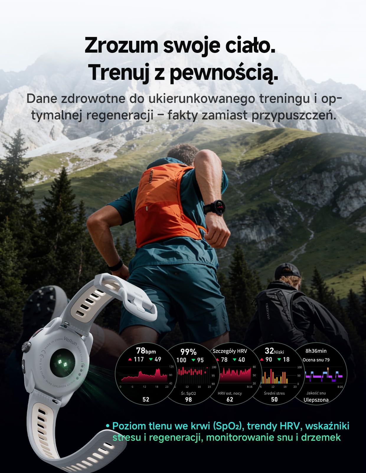 iGPSPORT VeRun Ultralekki Smartwatch do Biegania, AMOLED 1,32", GPS Dwuczęstotliwościowy, 14 Dni Pracy Baterii, Nawigacja Offline,Czarny