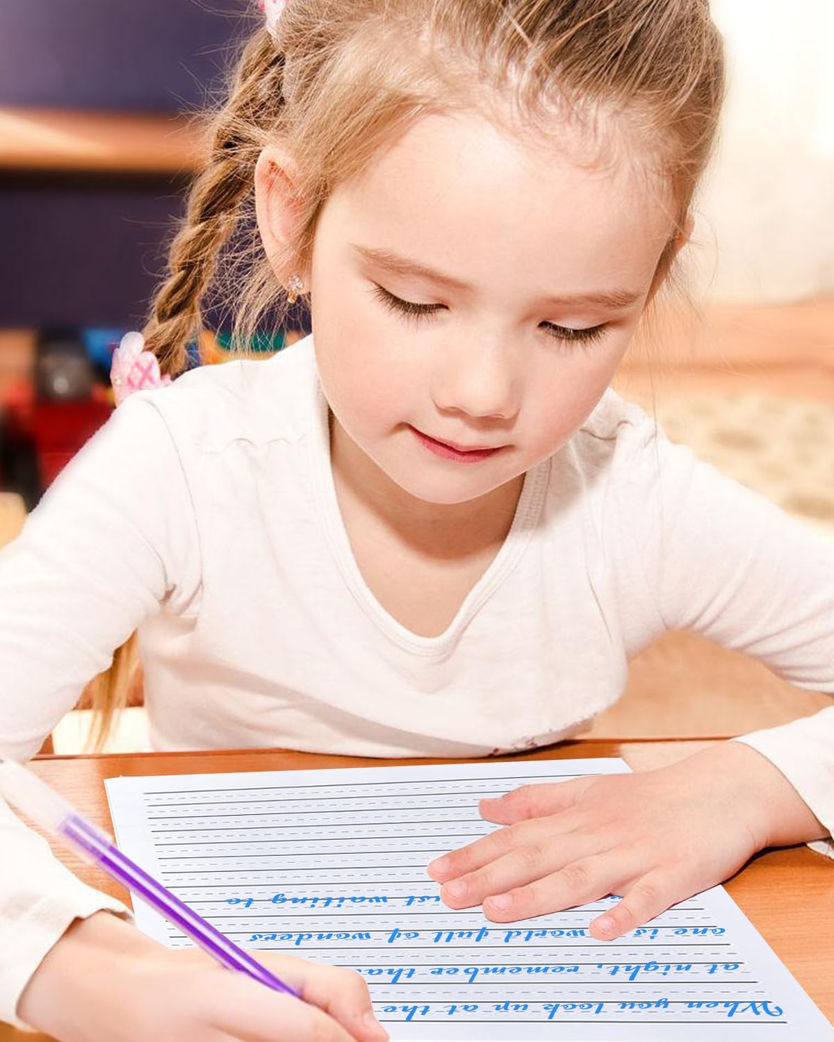 Confezione da 2 fogli di carta per scrittura a mano per bambini, a righe, per la pratica dei bambini, totale 200 fogli, 100 g/m², carta bianca da scrivere, 21,9 x 27,9 cm, carta da lettere con righe,