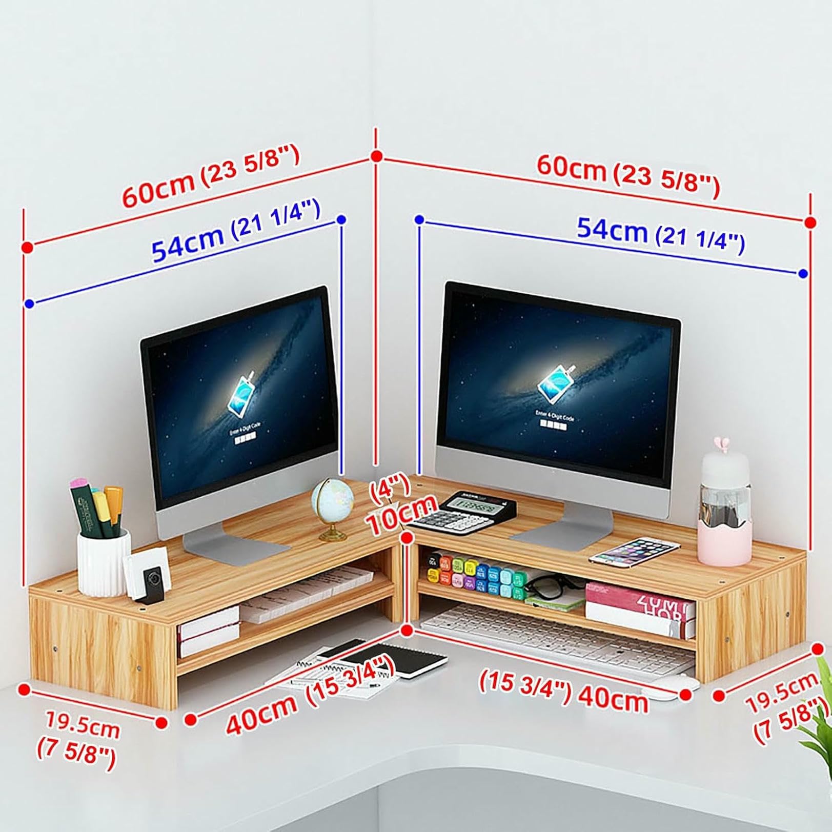 Supporti per Laptop, Supporto per Monitor angolare da scrivania, Supporto per Laptop in Legno con Contenitore, ripiano Multiuso per Computer e Stampante.