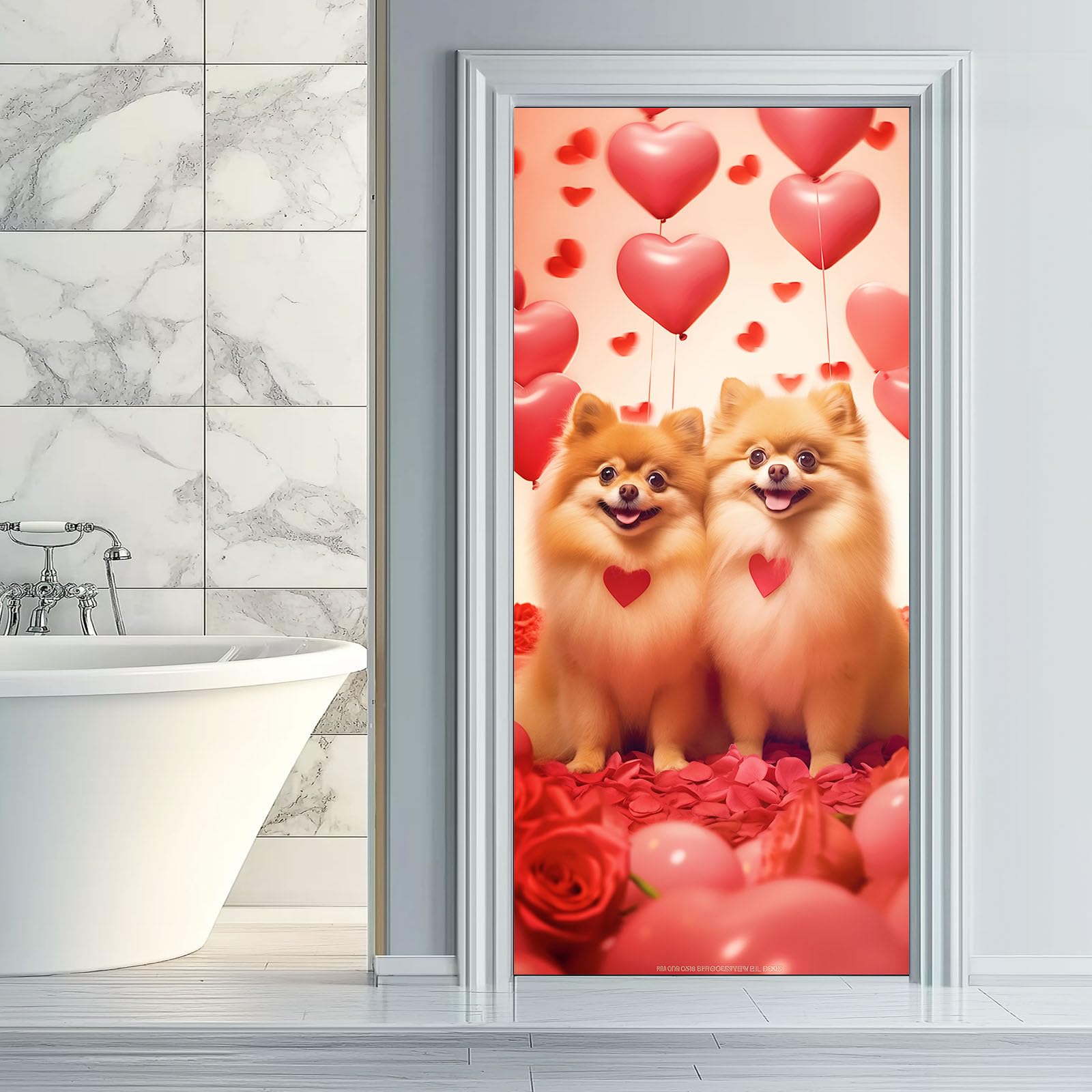 Mural na drzwi 3D ze zwierzęciem, samoprzylepny, kwiatowy czerwone róże, balony, sztuka, usuwalne murale, naklejki na drzwi, czerwona tapeta PCW, dekoracyjne naklejki do sypialni, łazienki, biura, 95