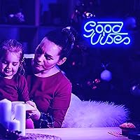 Vista 6 de MOOACE Good Vibes - Letrero de neón, decoración de interiores con alimentación USB, letreros de neón LED para decoración de pared, luz de neón