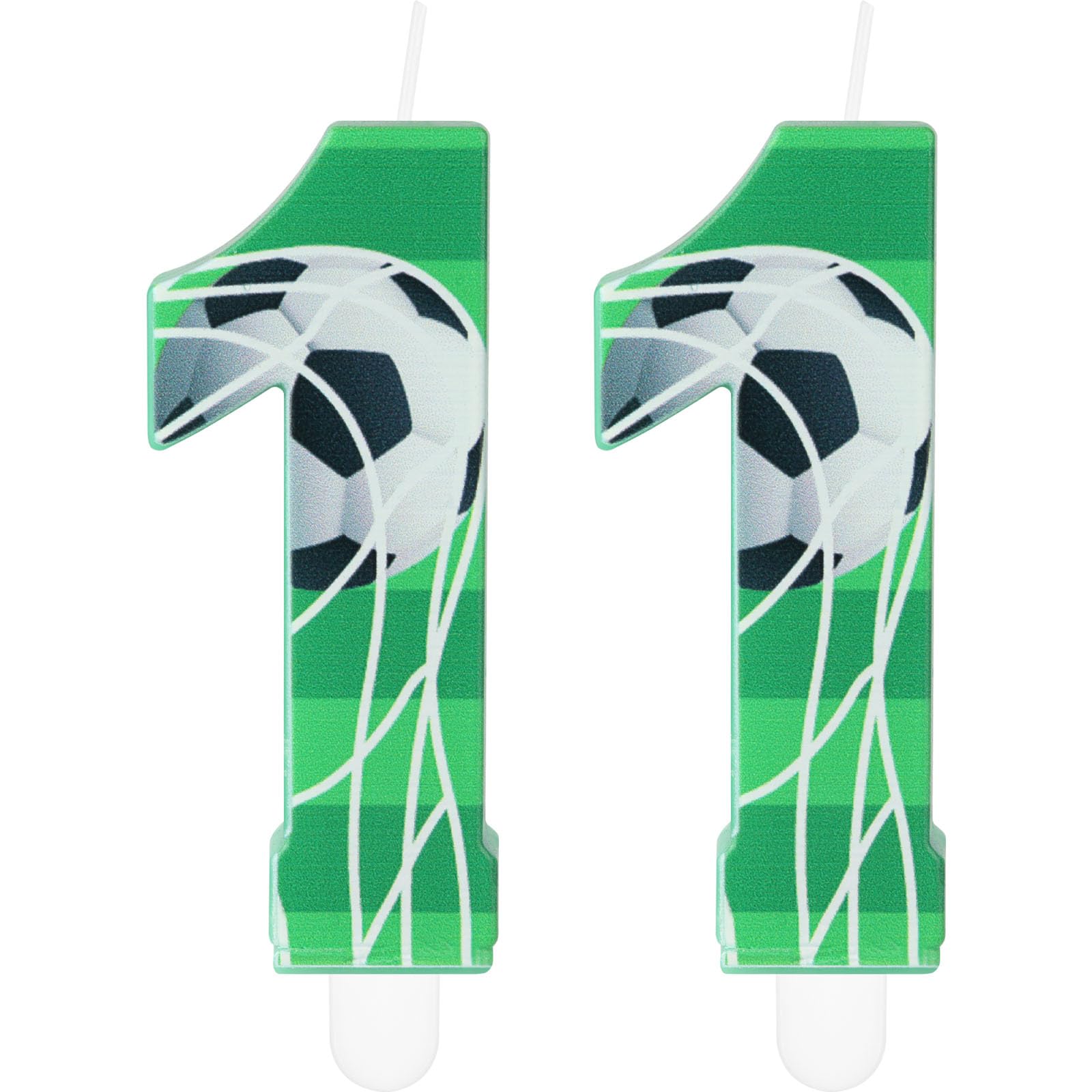 Velas de cumpleaños con números de fútbol, vela de cumpleaños número 11 para pastel, decoración de fiesta de cumpleaños temática de fútbol para niños, decoración de pastel de 11 velas verdes para