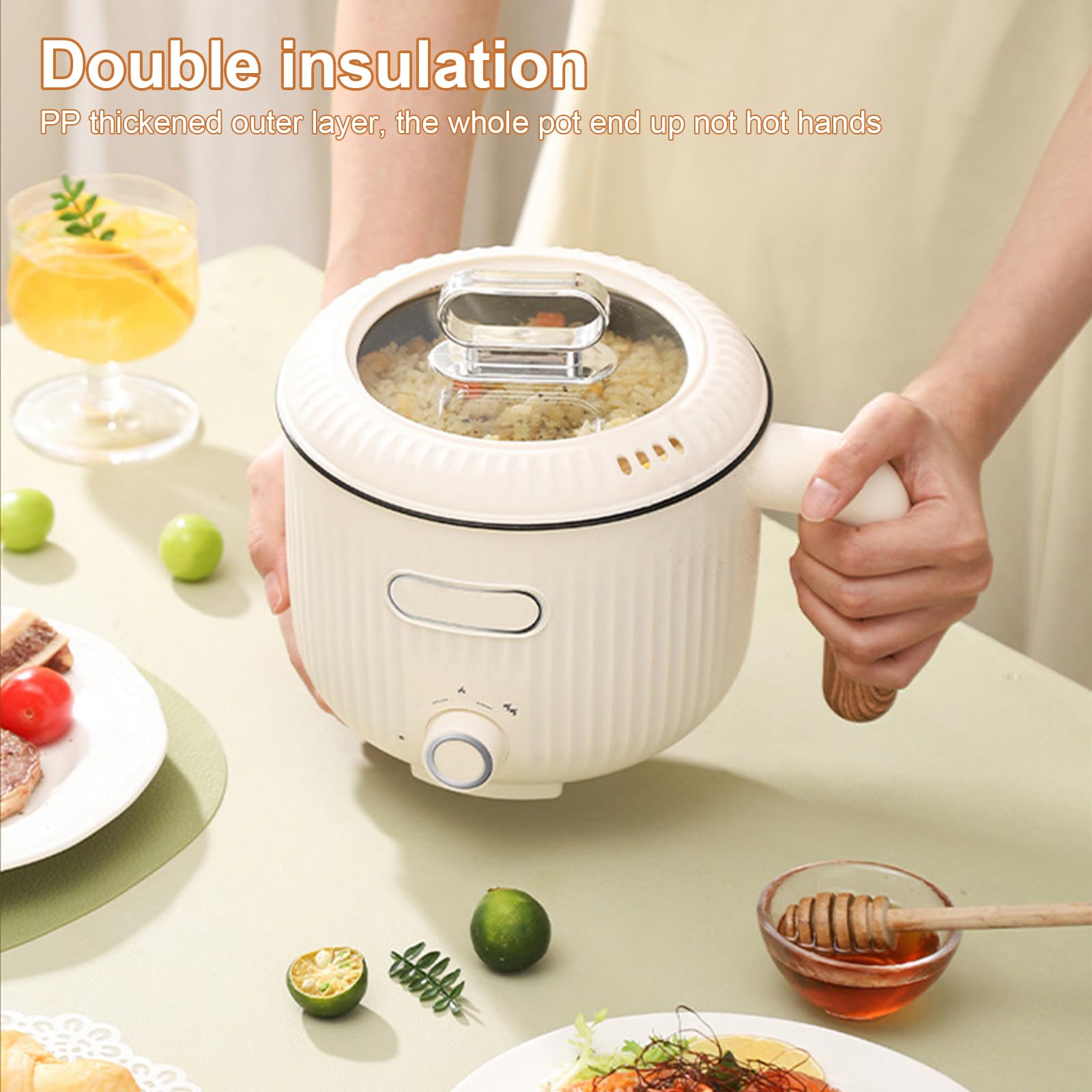 Elektrische Hot Pot, Tragbare Mini Antihaft Multikocher Mit Dämpfkorb, Edelstahl Elektrischer Kochtopf Bratpfanne, Schneller Ramen Kocher Suppentopf, Duale Leistungssteuerung Schnelle Erwärmung