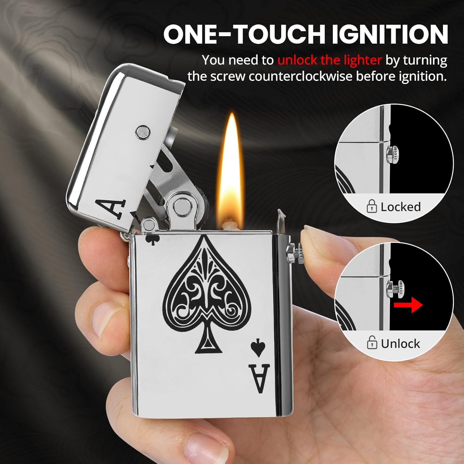 SOMGEM Vintage Pocket Lighter, Classic Copper Trench Lighter Fluid Refillable, Antique Kerosene Pipe Lighters with Safety Lock, Unique Collection Gift for Men Dad Husband (Silver)