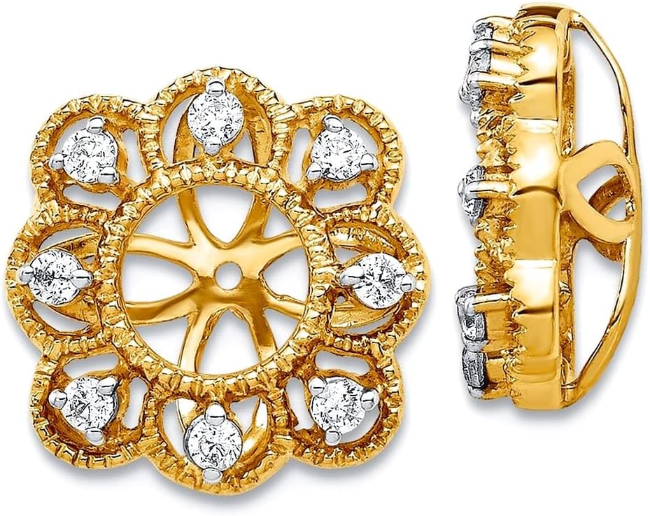 10k Solid Yellow Gold Fancy Diamond Earrings Jackets 10x10mm Wide Earring Jacket for Women